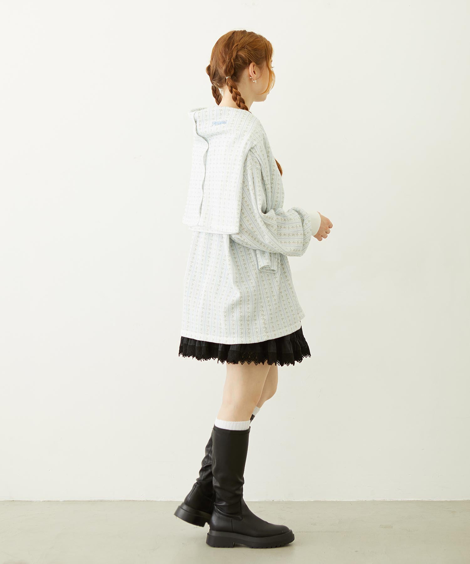 STRIPED FLOWER WAFFLE L/S TOP