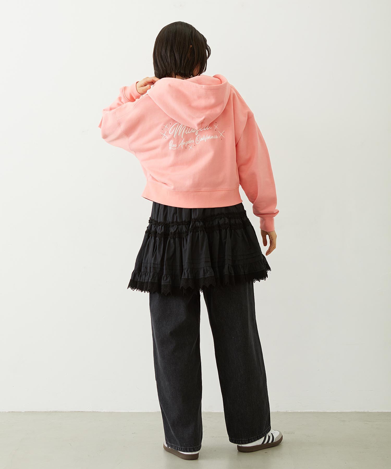 RHINESTONE LOGO SHORT ZIP UP HOODIE