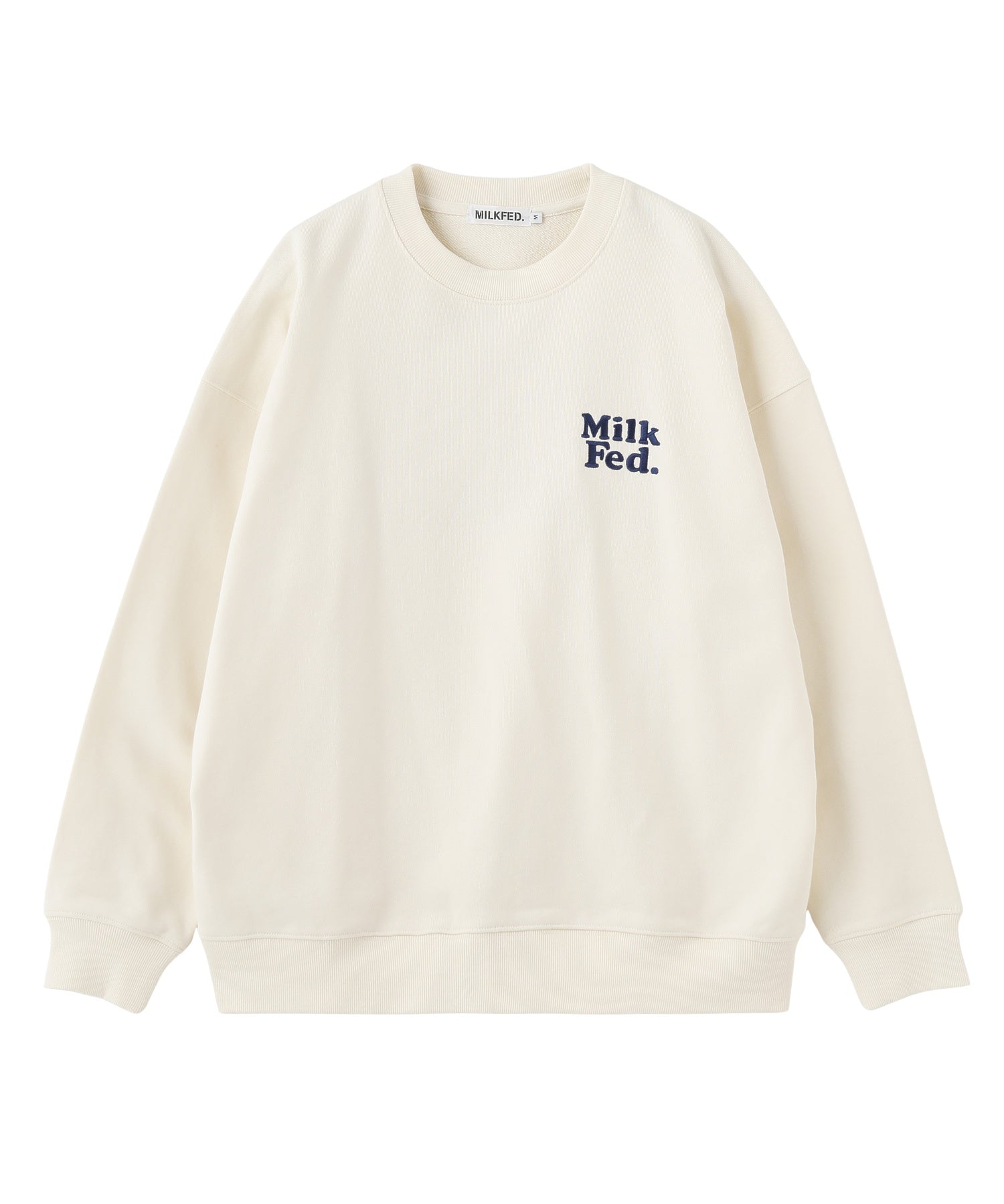MILKFED. PLAID LOGO WIDE CREW SWEAT
