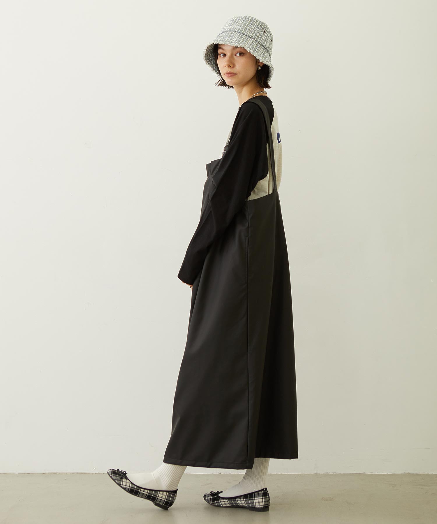 FAUX LEATHER TUCK DRESS