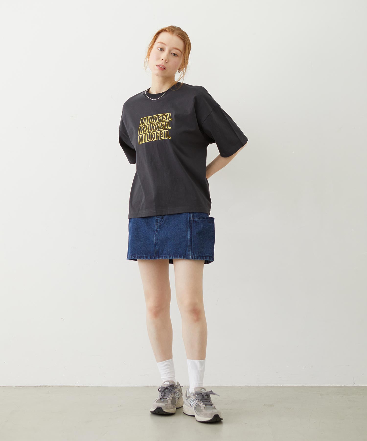 PANELED POCKET DENIM MINI SKIRT