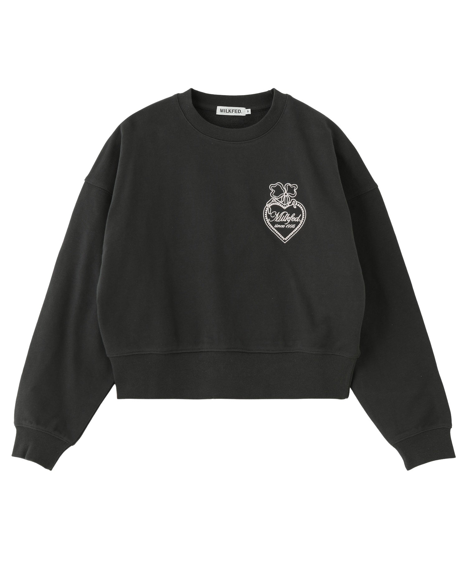 HEART RIBBON EMBLEM SHORT CREW SWEAT