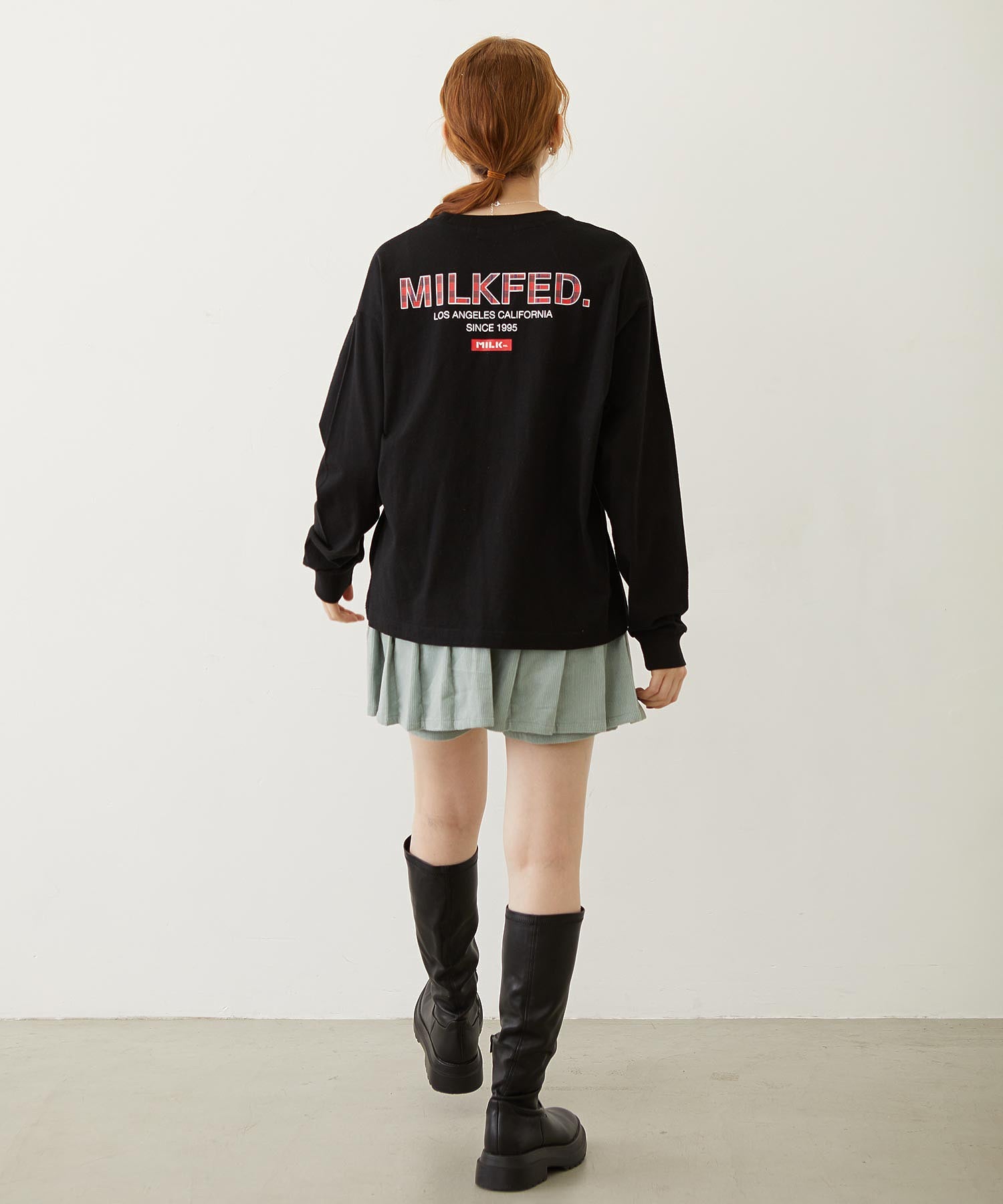 MILKFED. PLAID LOGO L/S TEE