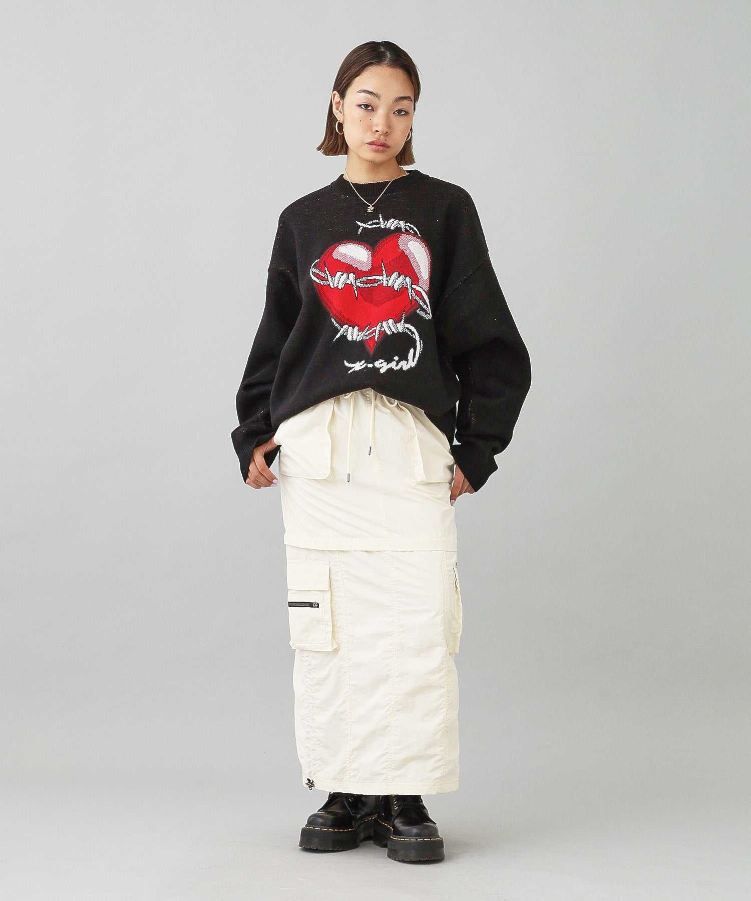 HEART BARBED WIRE JACQUARD KNIT TOP