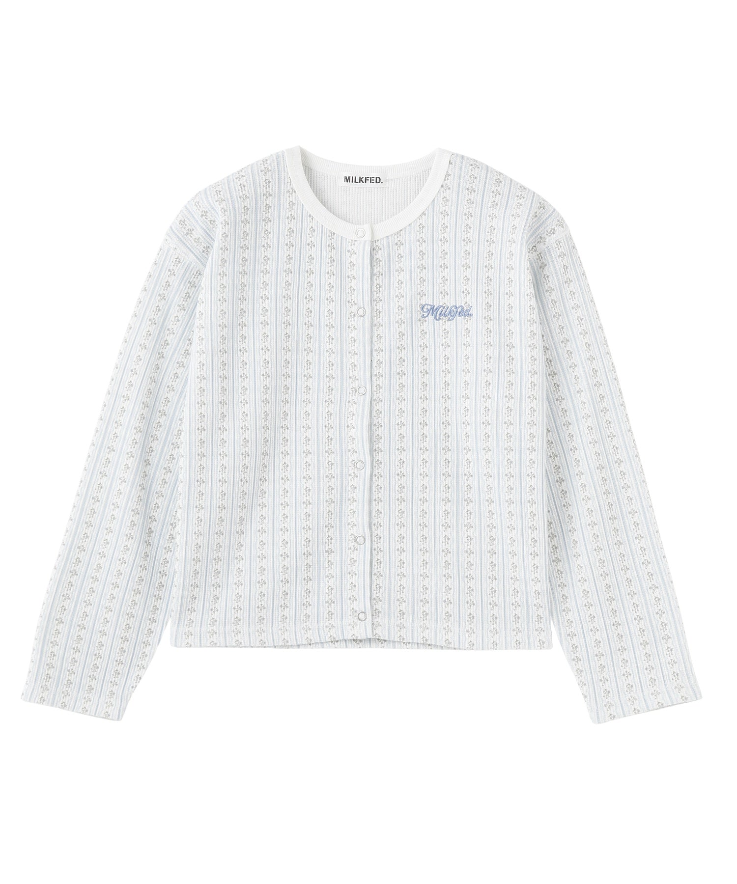 STRIPED FLOWER WAFFLE CARDIGAN