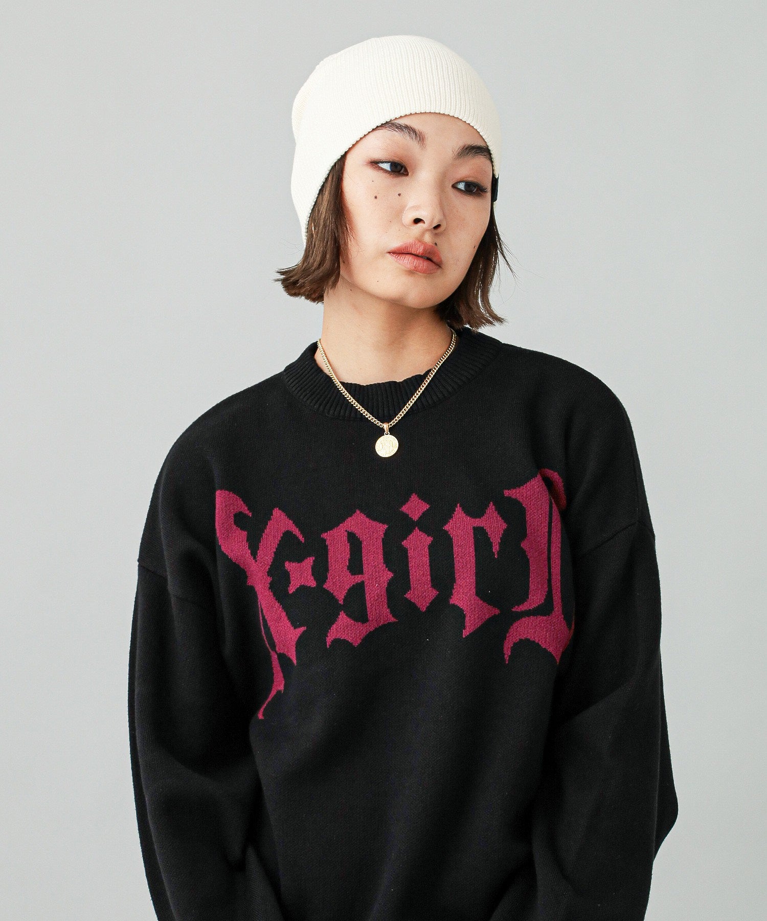 GOTHIC LOGO JACQUARD KNIT TOP