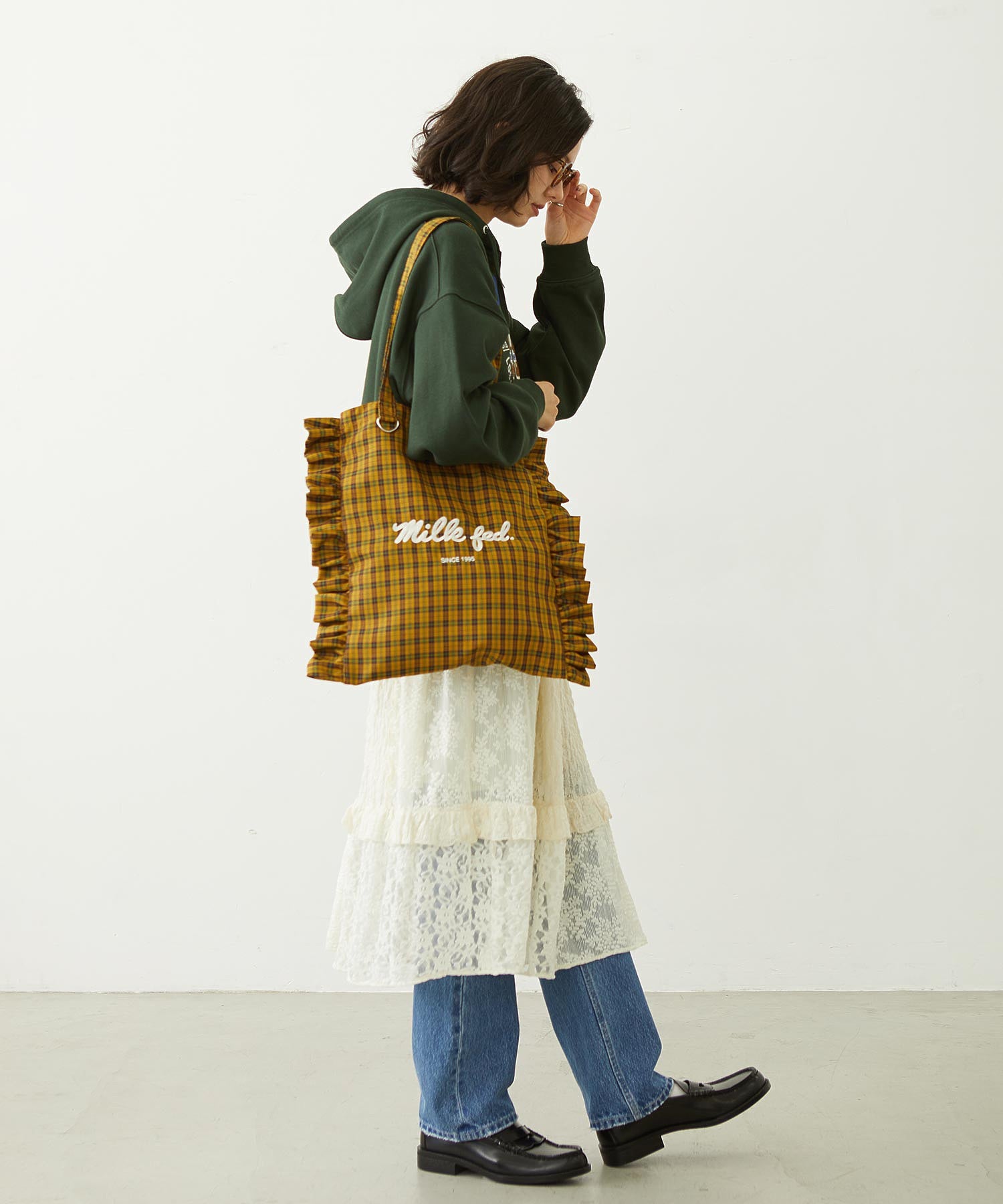 FRILLED TARTAN TOTE BAG
