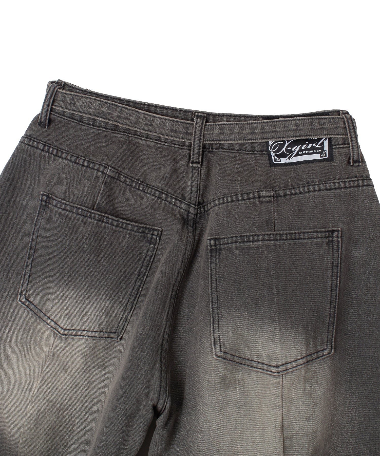 FADED FACE LABEL WIDE BAGGY DENIM PANTS