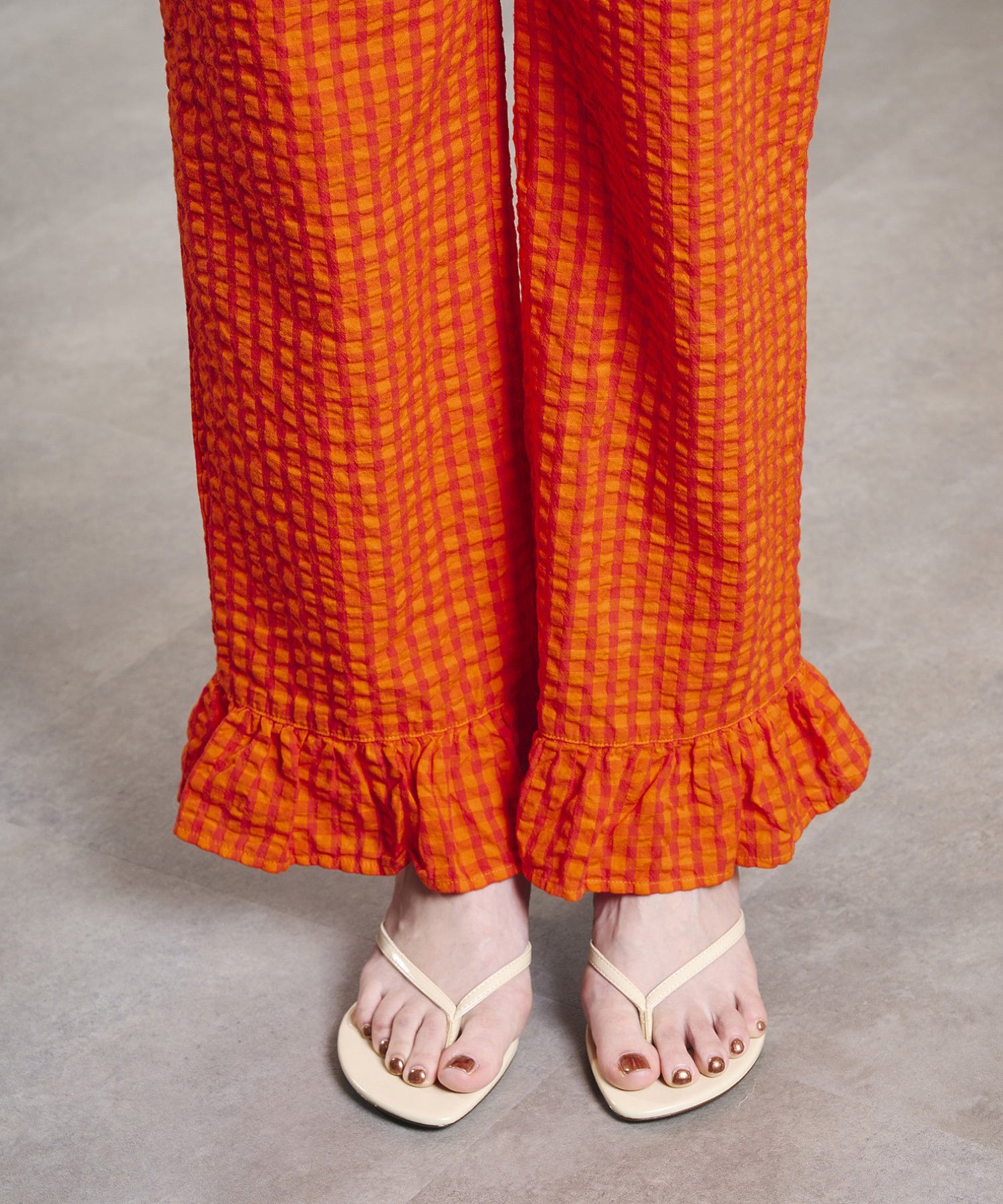 GINGHAM FRILL HEM PANTS