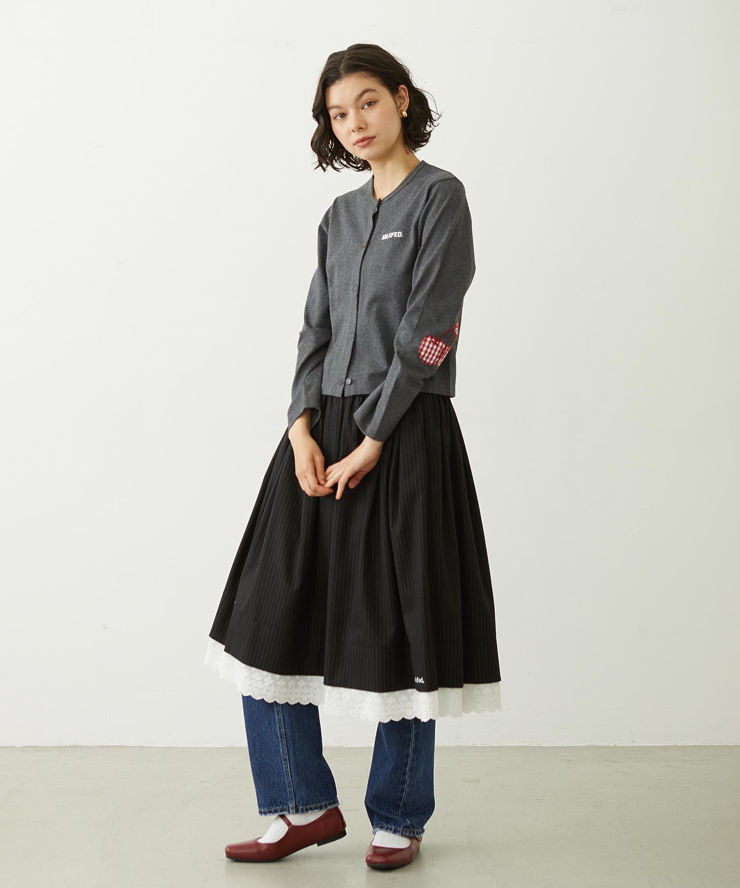 LACE HEM STRIPED SKIRT