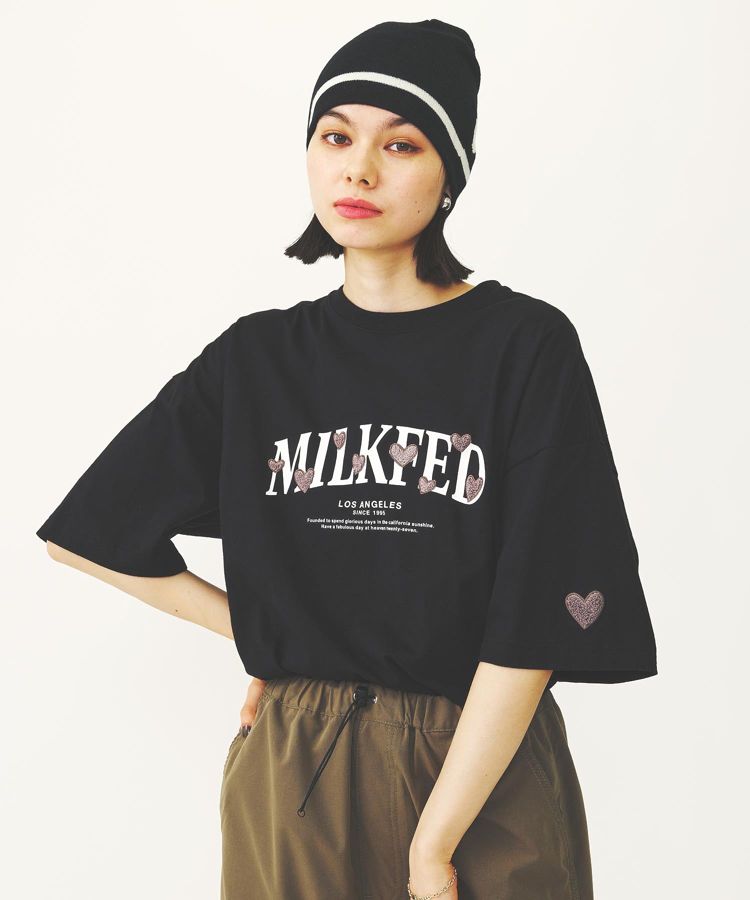 HEART EMBROIDERED LOGO WIDE S/S TEE