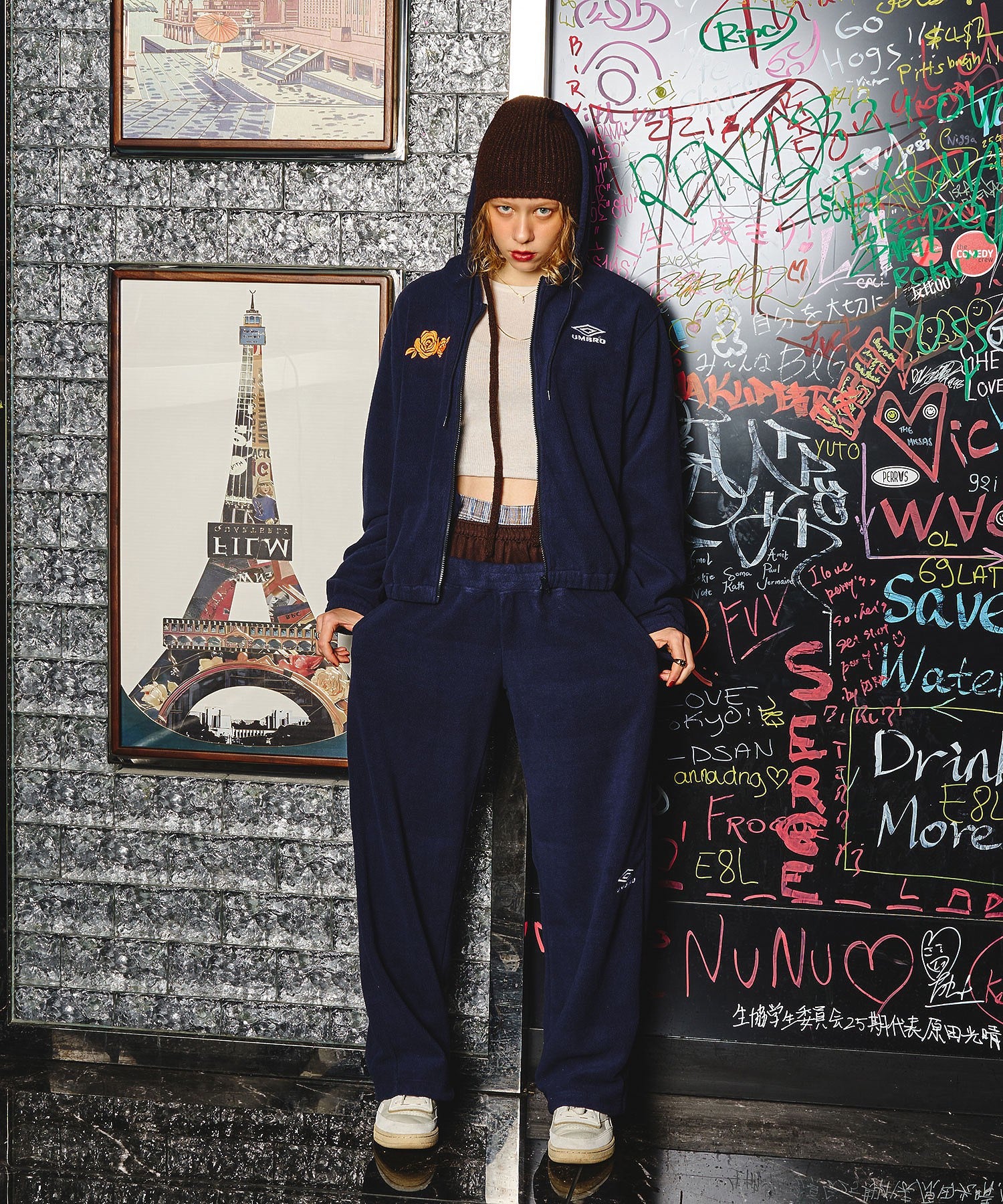 UMBRO × ROSE BUD/ZIP-UP FLEECE HOODIE
