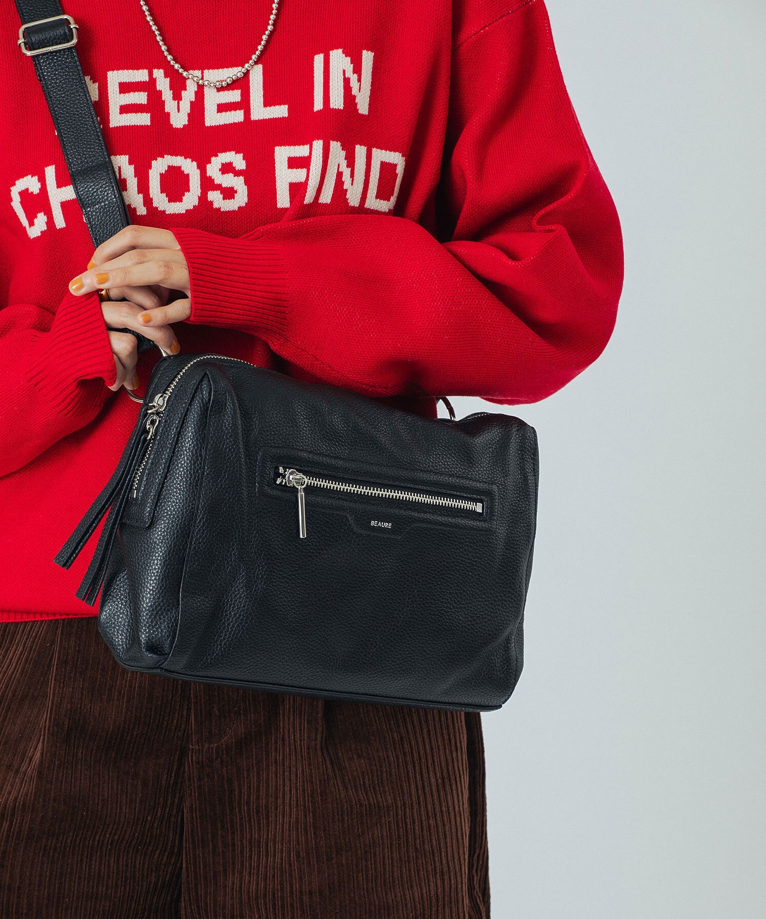 BEAURE/LEATHER BIG SHOULDER BAG