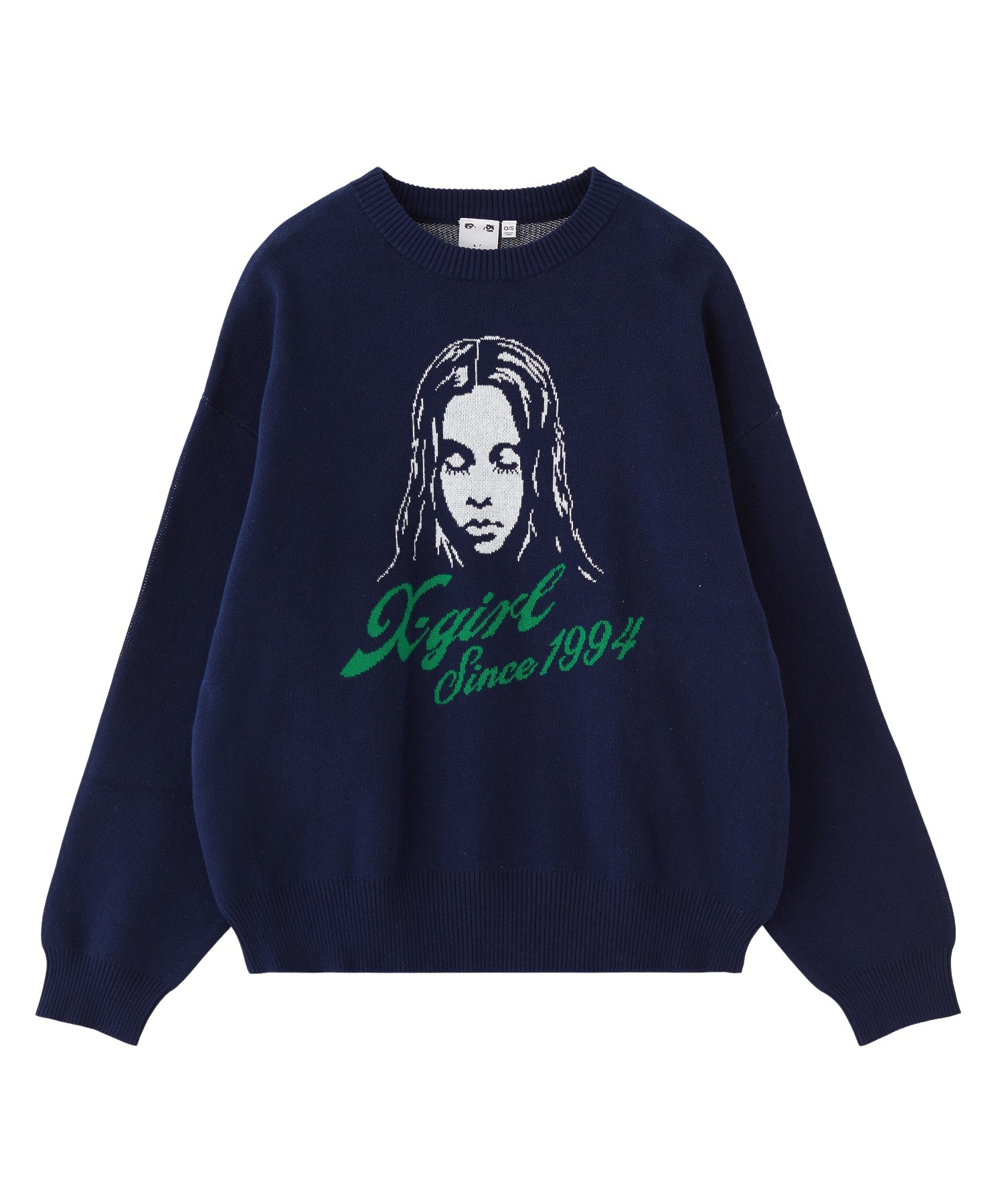 CURSIVE LOGO AND FACE JACQUARD KNIT TOP