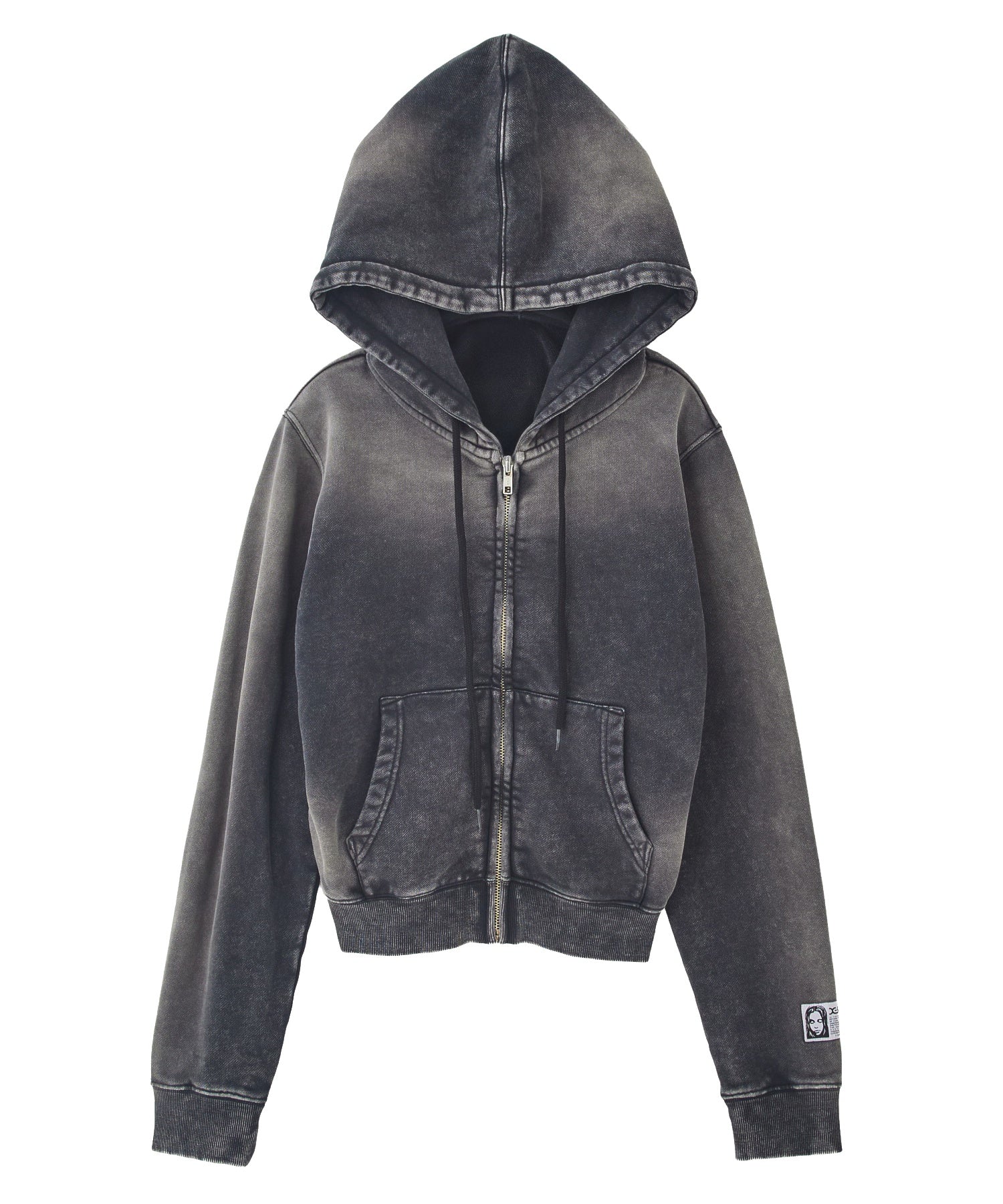 FACE LABEL WASHED COMPACT ZIP UP SWEAT HOODIE