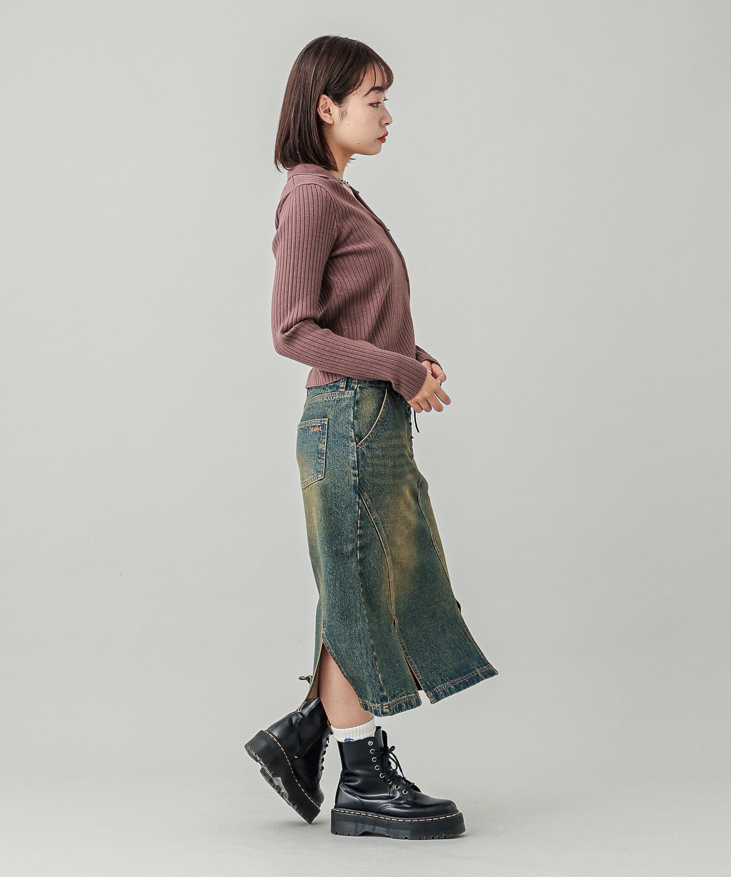 LACE UP DENIM SKIRT