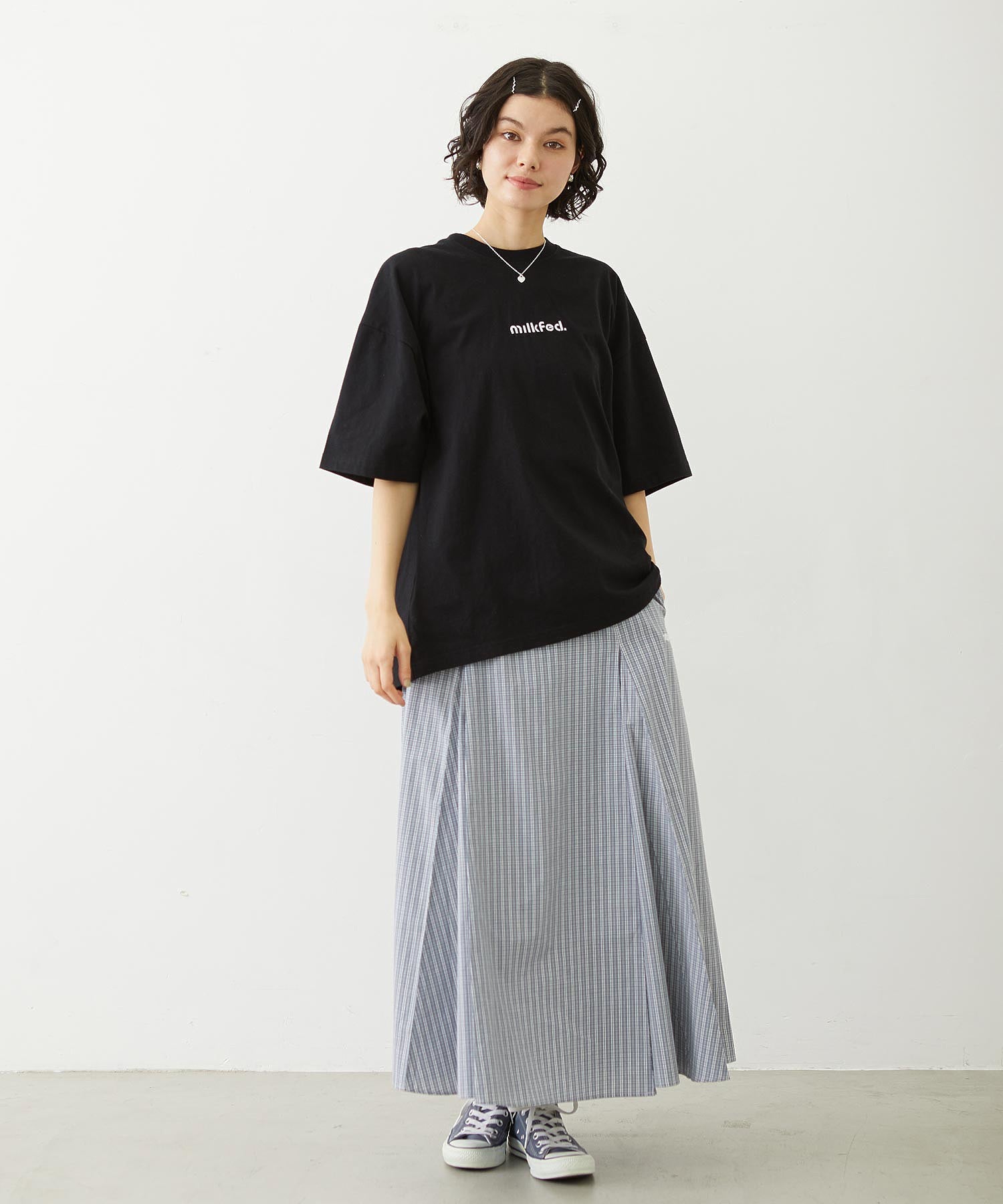 CUT OUT LOGO GINGHAM FLOWER WIDE S/S TEE