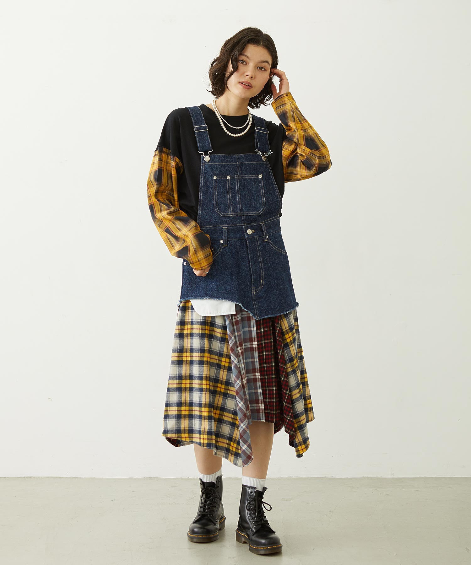 PLAID SLEEVES L/S TOP