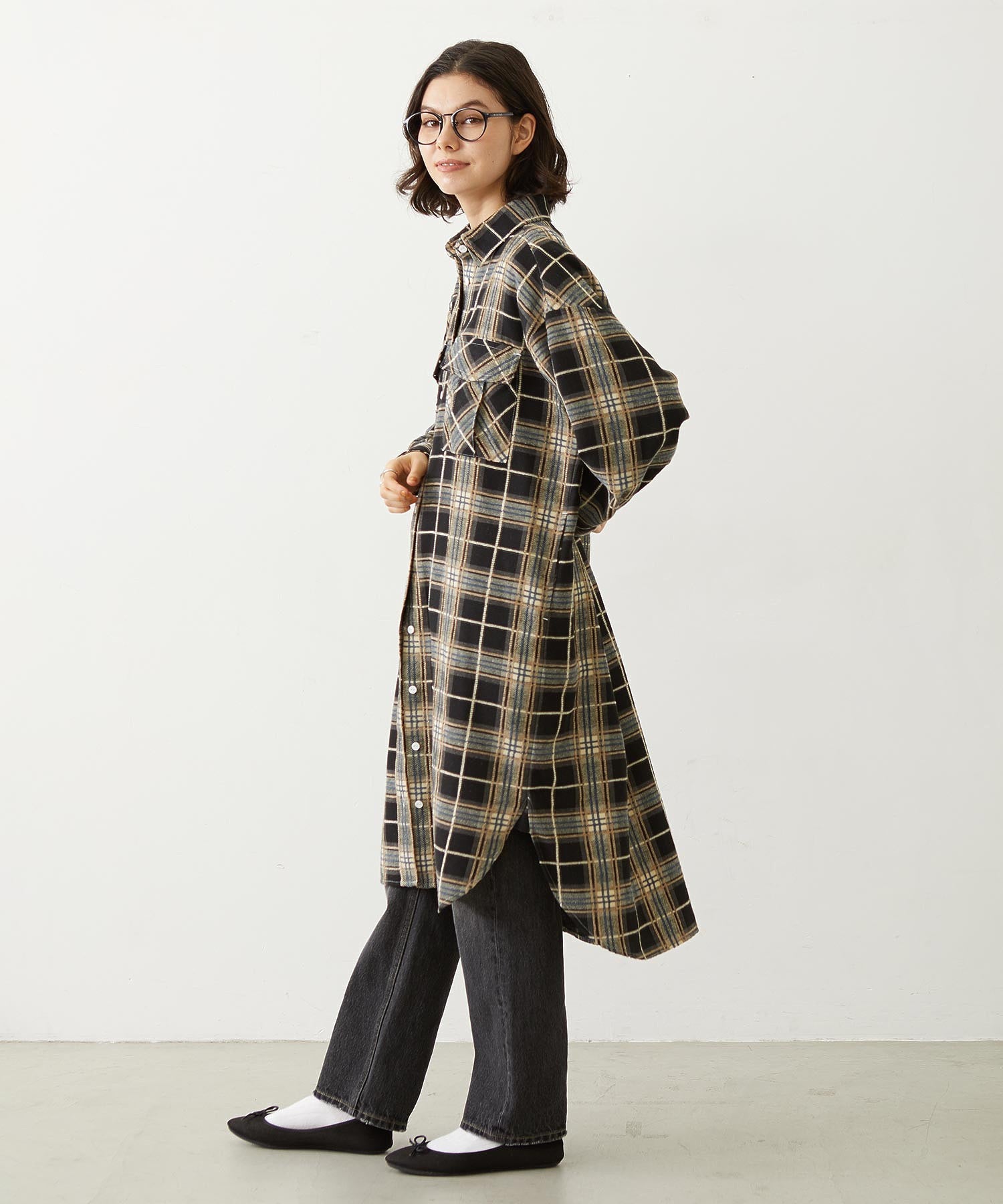 LOGO PLAID SHIRT DRESS