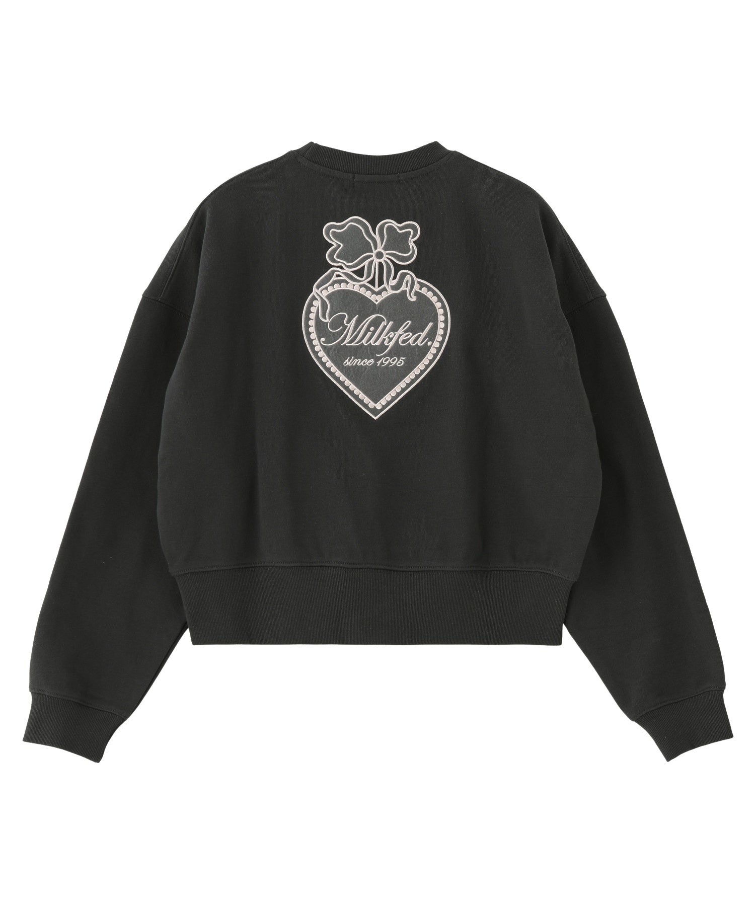 HEART RIBBON EMBLEM SHORT CREW SWEAT