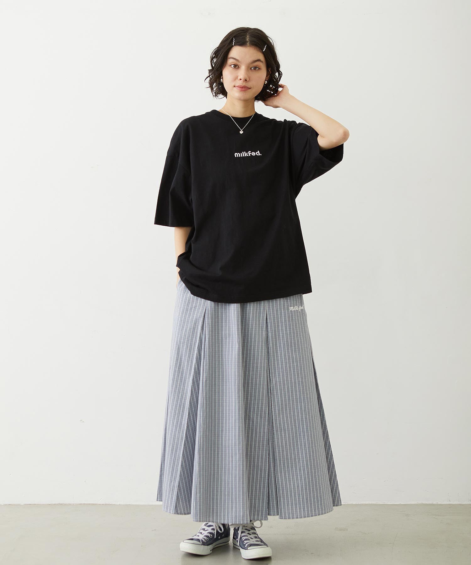 CUT OUT LOGO GINGHAM FLOWER WIDE S/S TEE