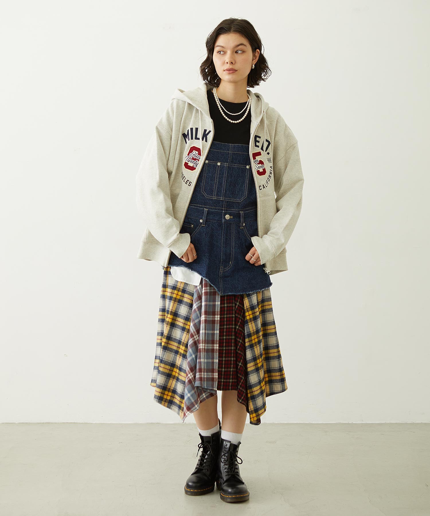 PLAID SLEEVES L/S TOP