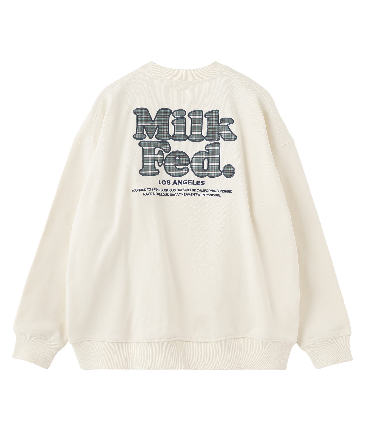 MILKFED. PLAID LOGO WIDE CREW SWEAT