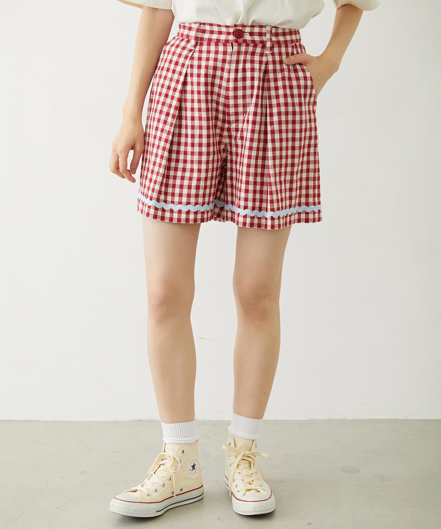TRIMMED GINGHAM CHECK SHORTS