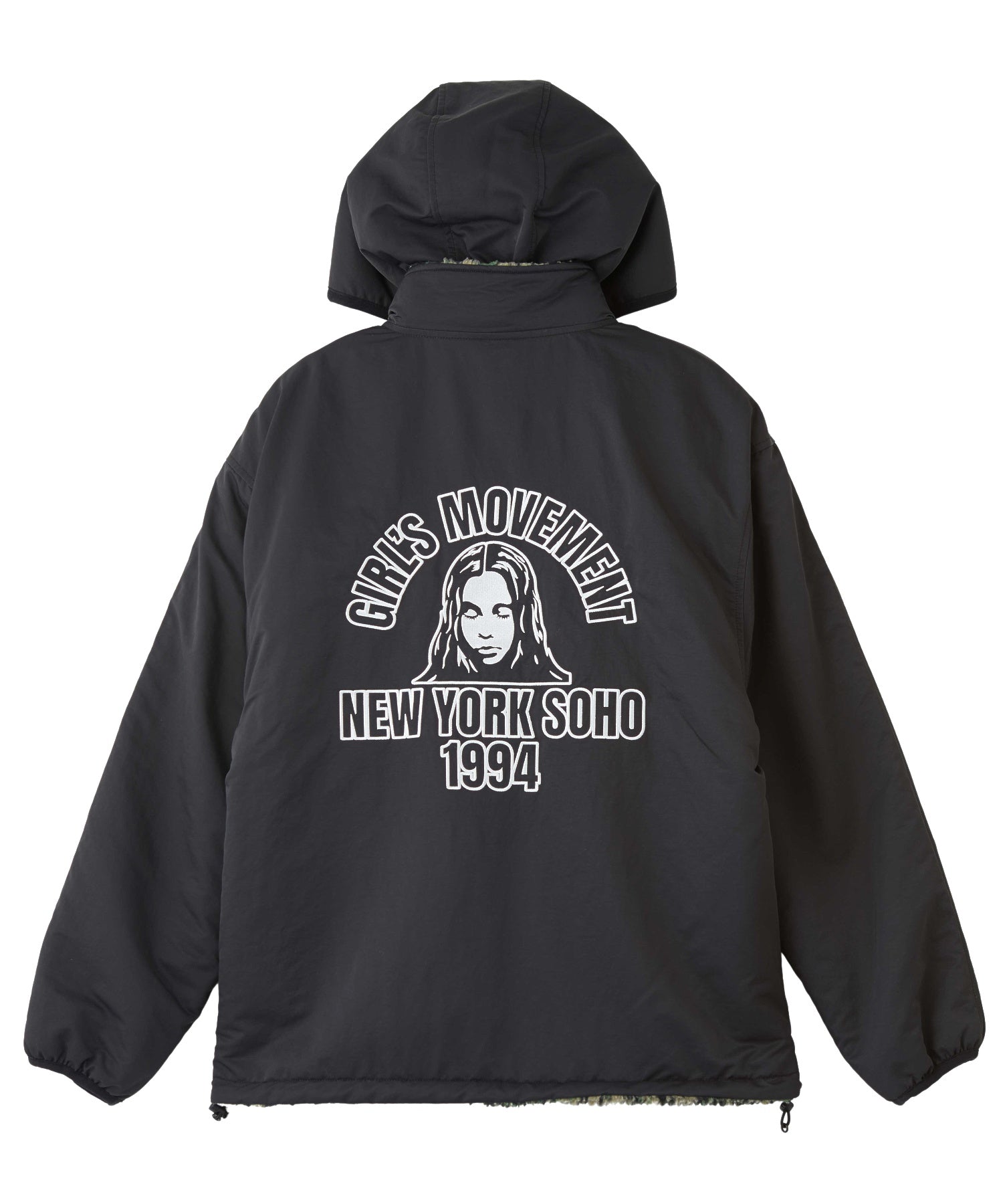BRUSHED COLLAGE GRAPHIC REVERSIBLE BOA BLOUSON