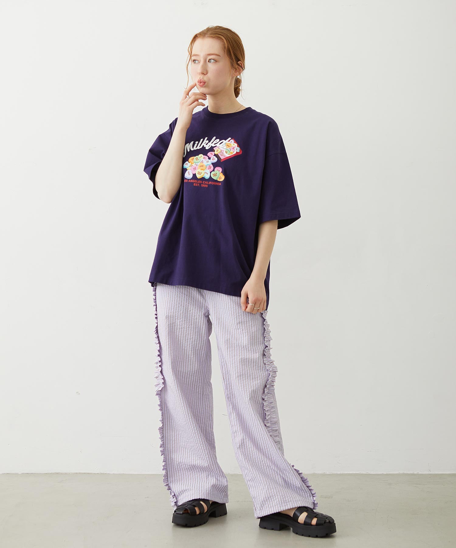 STRIPED RUFFLE PANTS