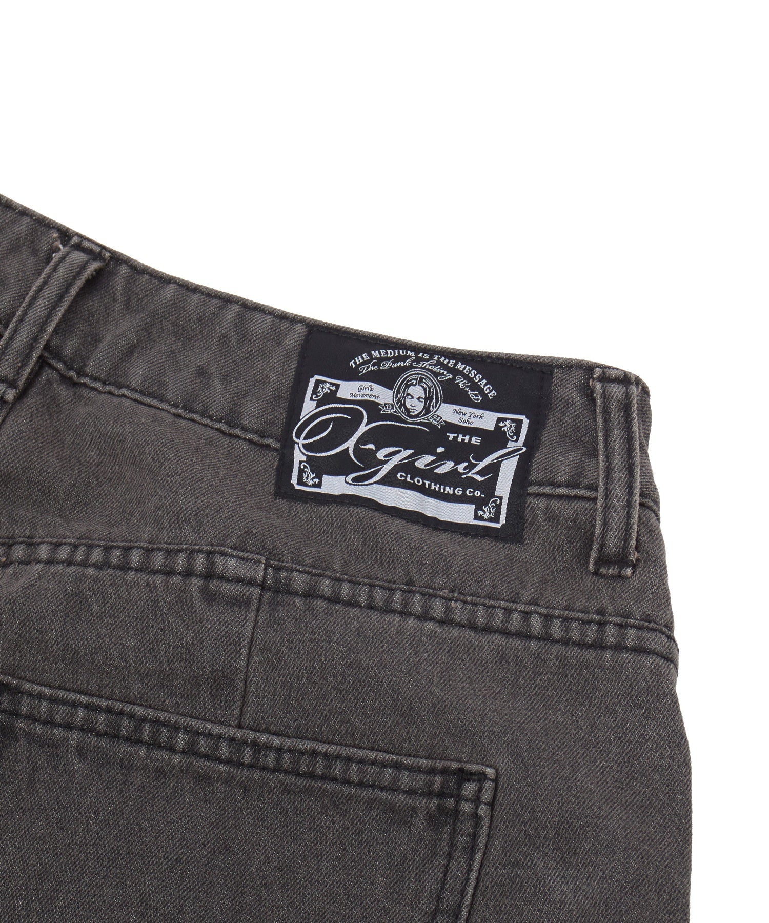 FADED FACE LABEL WIDE BAGGY DENIM PANTS