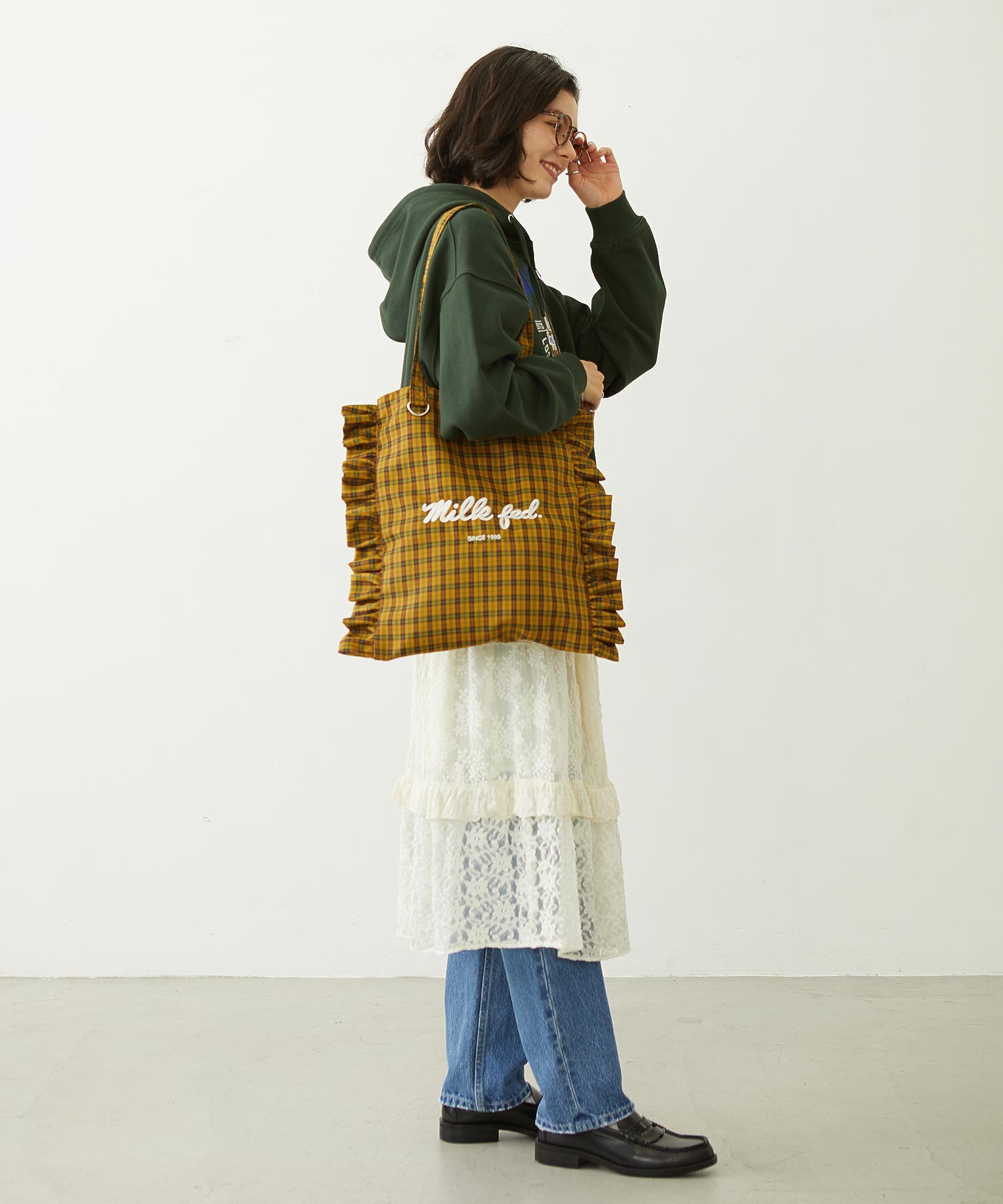 FRILLED TARTAN TOTE BAG