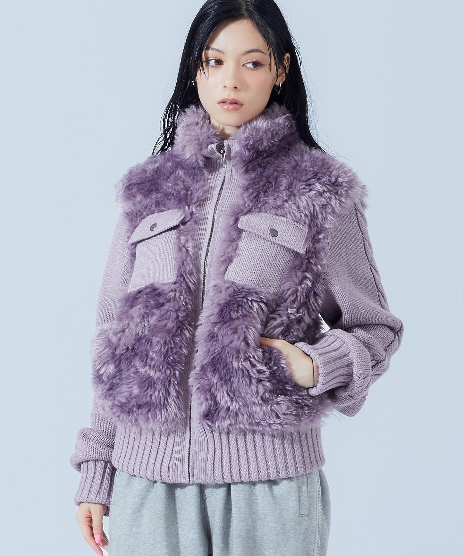 FAUX FUR AND KNIT JACKET