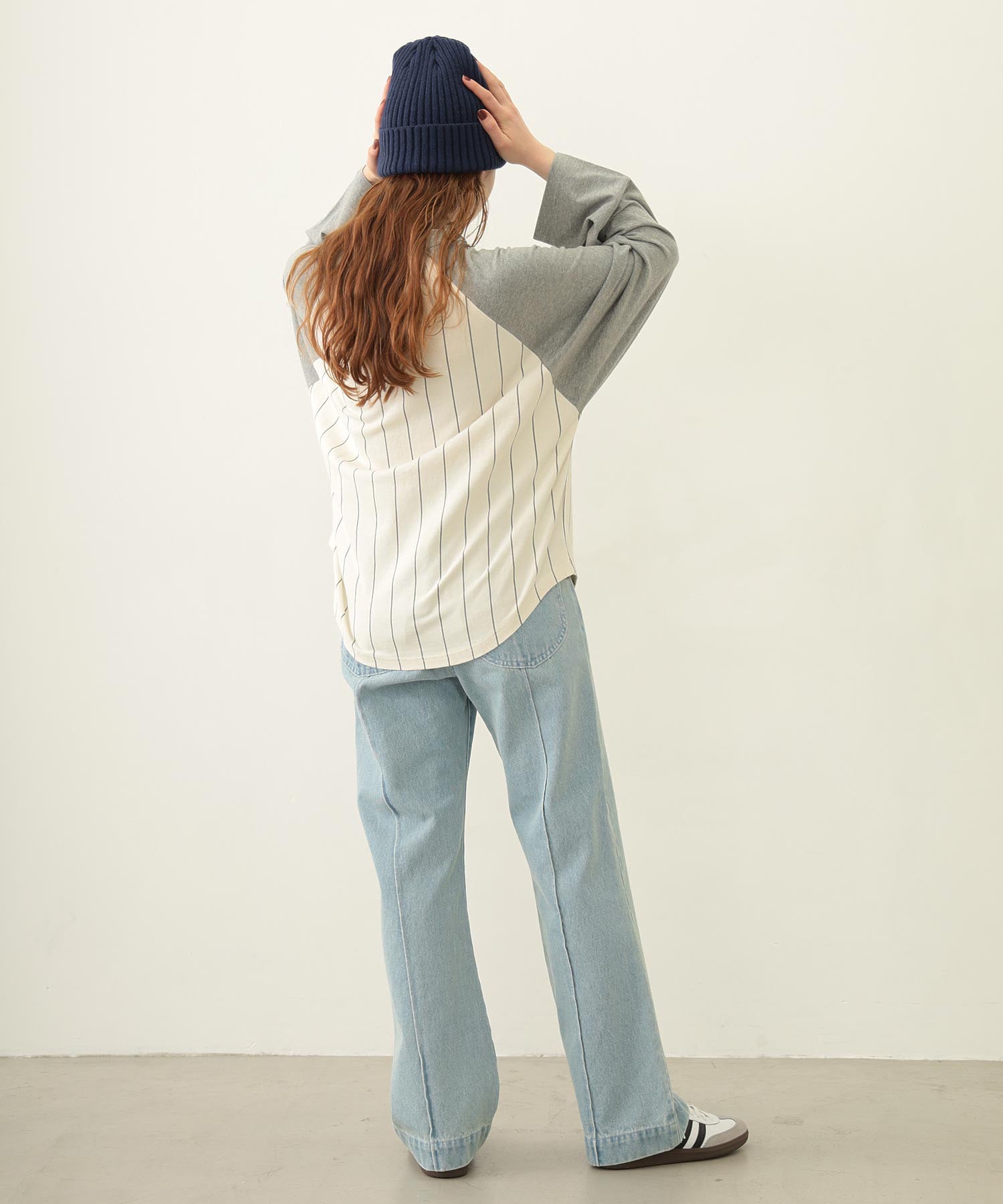 CENTER PLEAT DETAIL DENIM PANTS