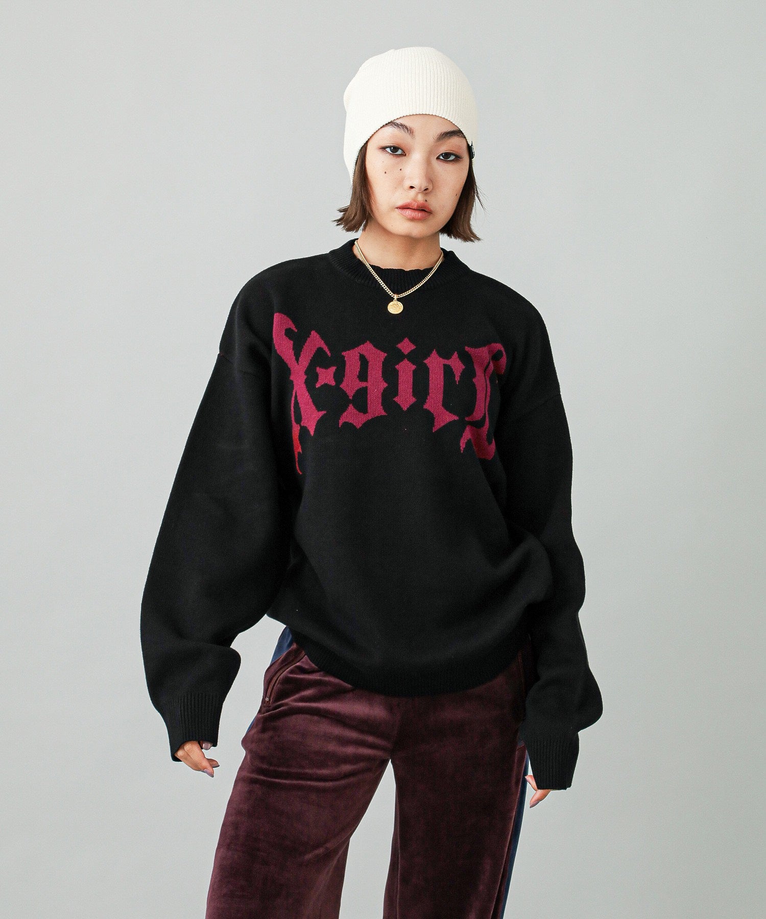 GOTHIC LOGO JACQUARD KNIT TOP