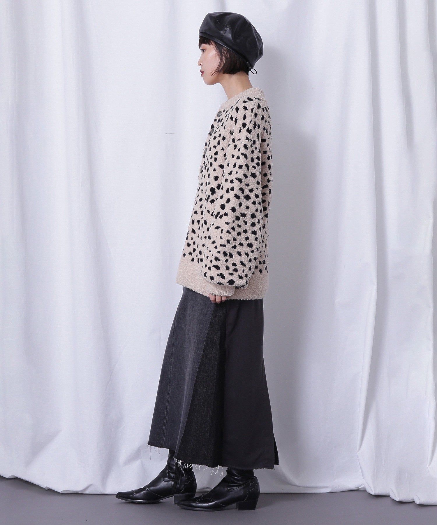 コンチョボタン モコモコ ヘンリーネックトップス