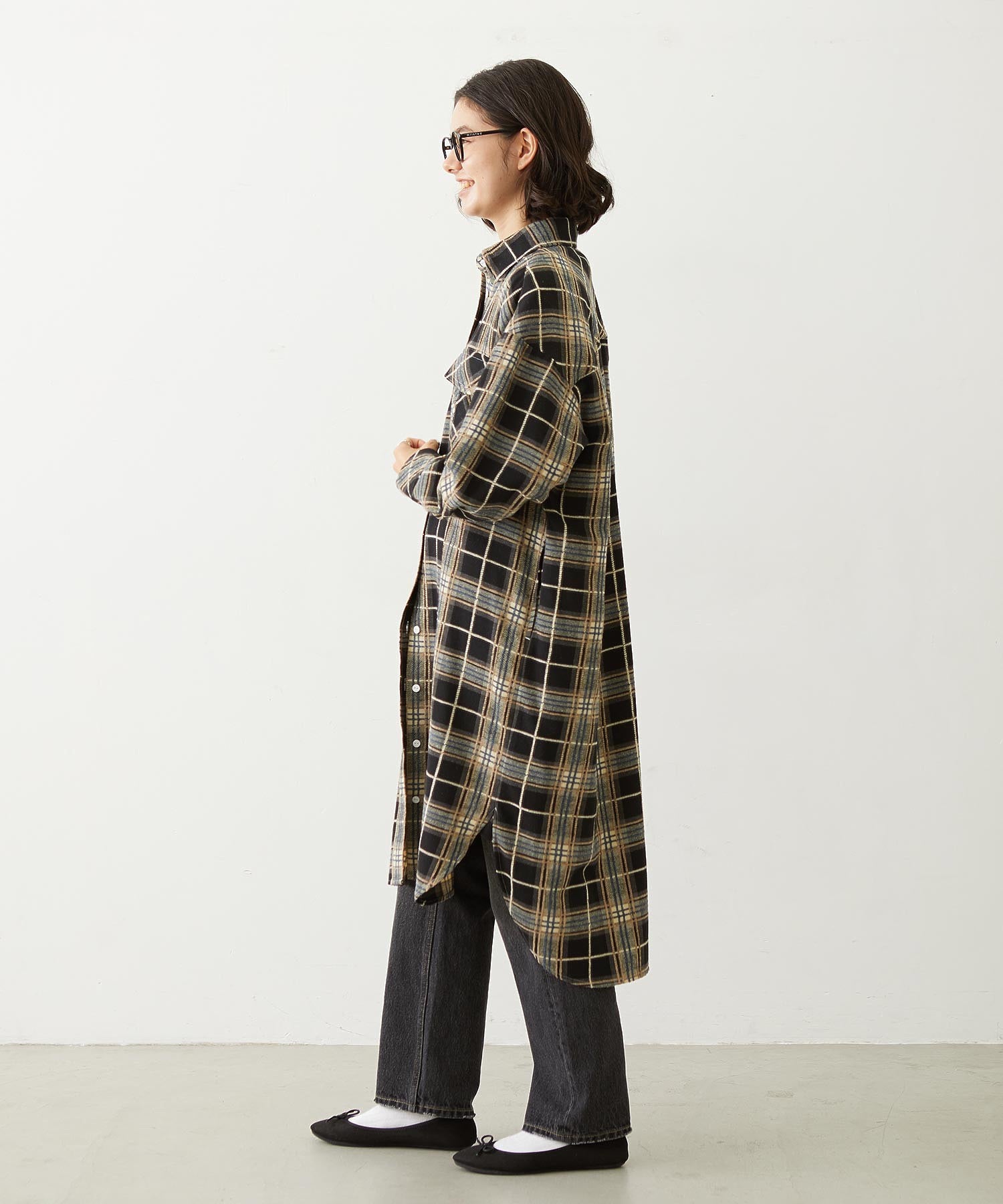 LOGO PLAID SHIRT DRESS