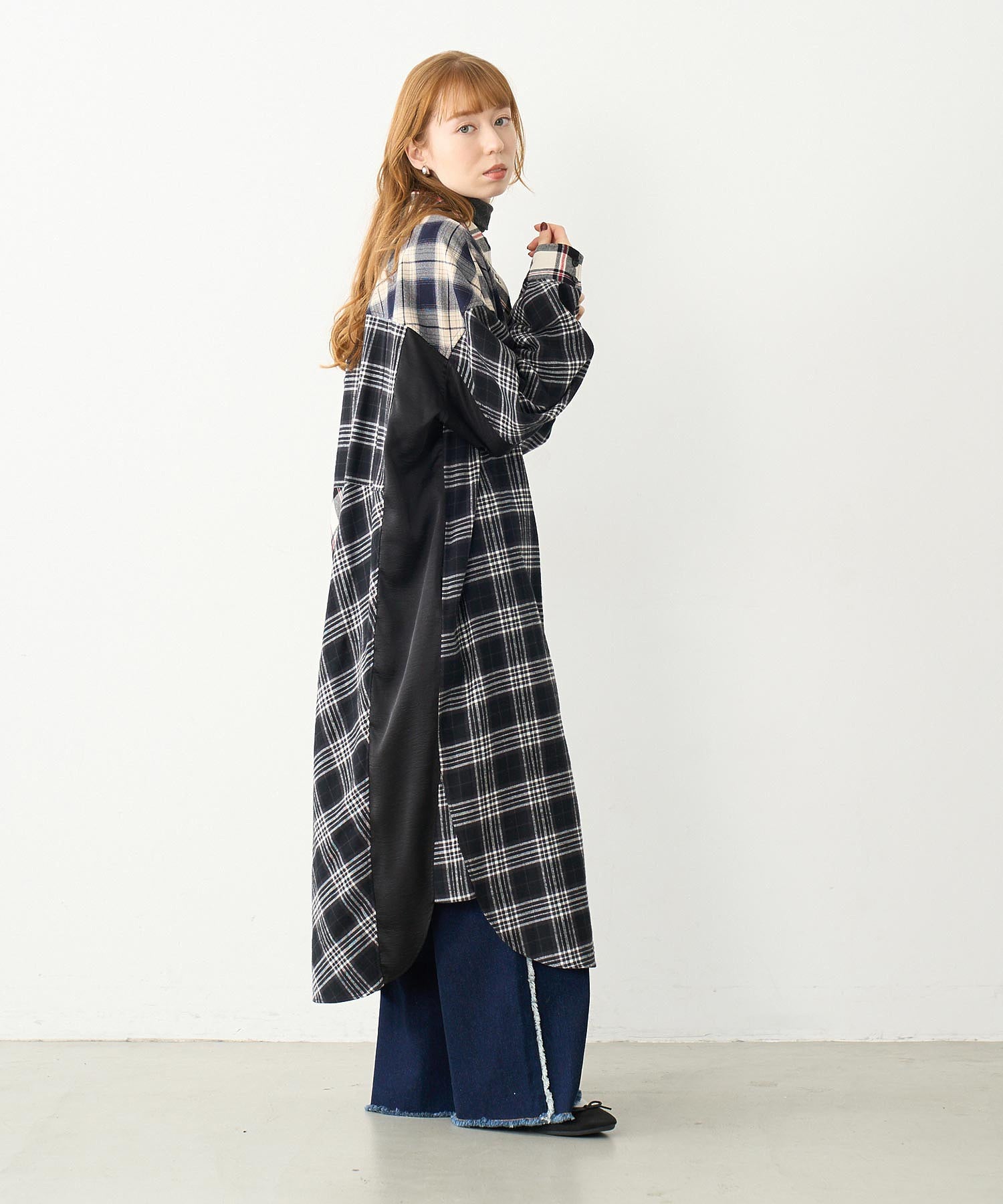 PLAID PATCHWORK SHIRT DRESS