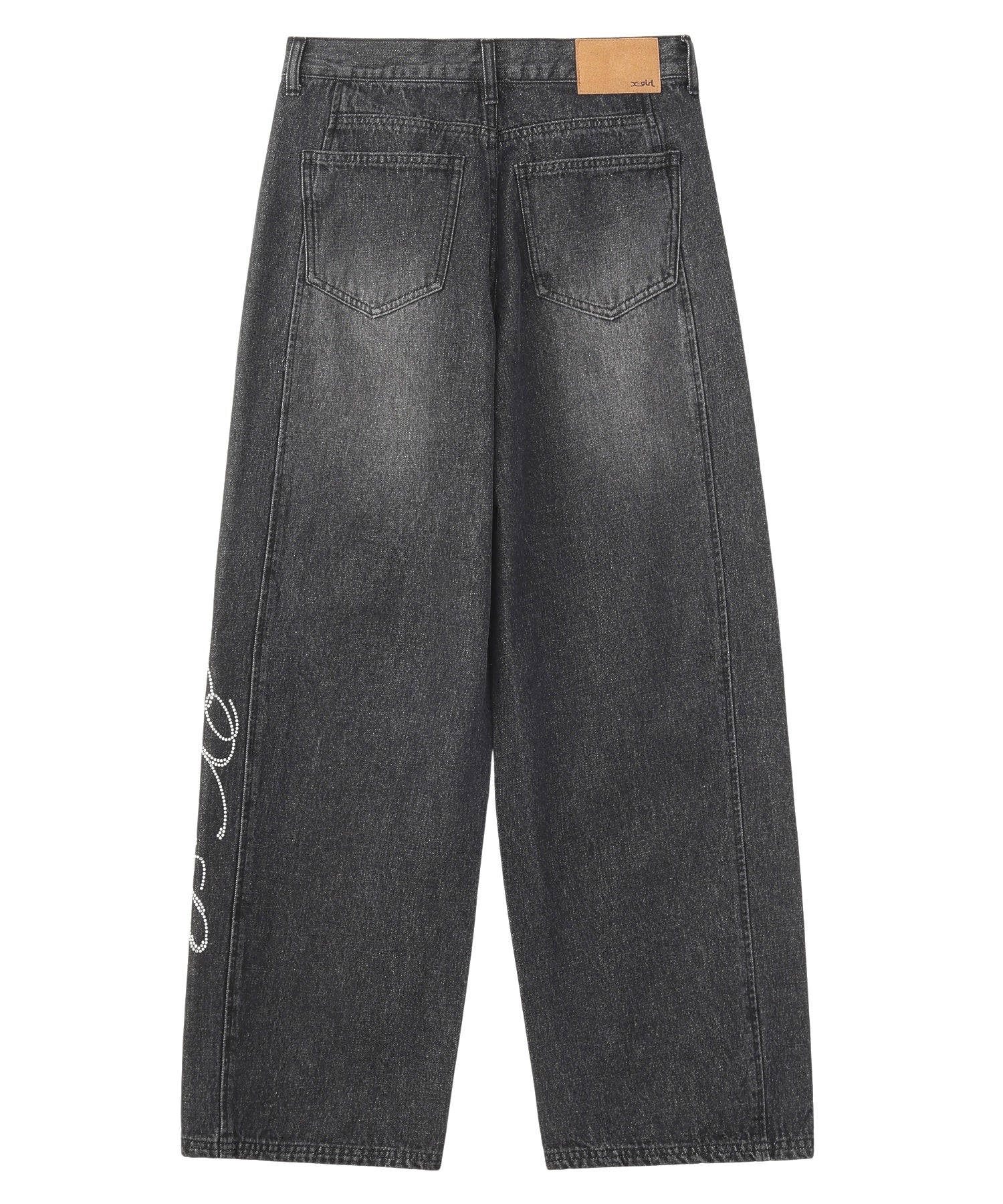 RHINESTONE LOGO LOOSE DENIM PANTS