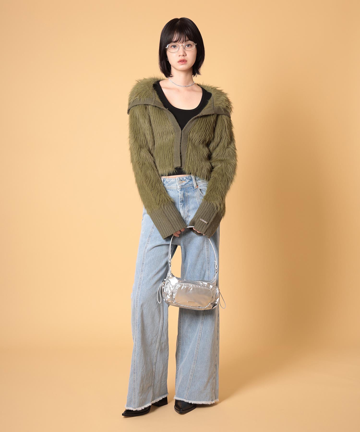 ビッグカラーシャギーニットカーディガン