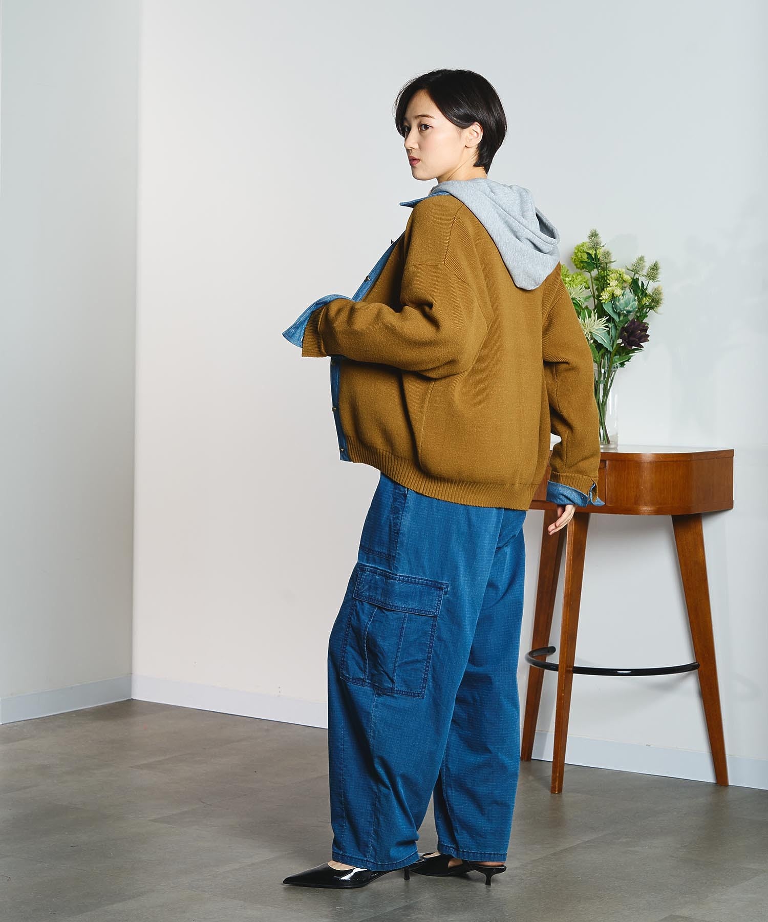 GENE HEAVENS/KNIT x DENIM CARDIGAN