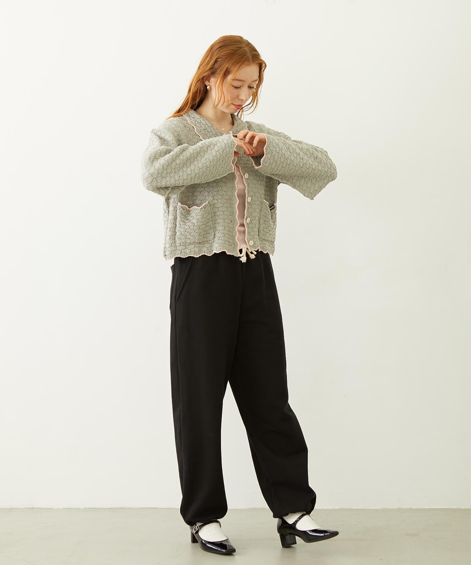 OPEN COLLAR CONTRAST TRIM KNIT CARDIGAN