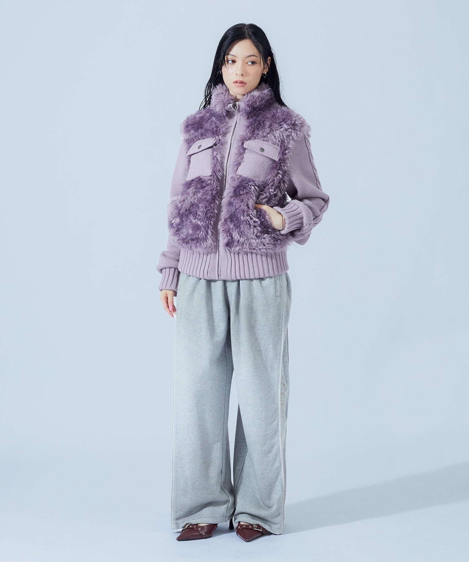 FAUX FUR AND KNIT JACKET