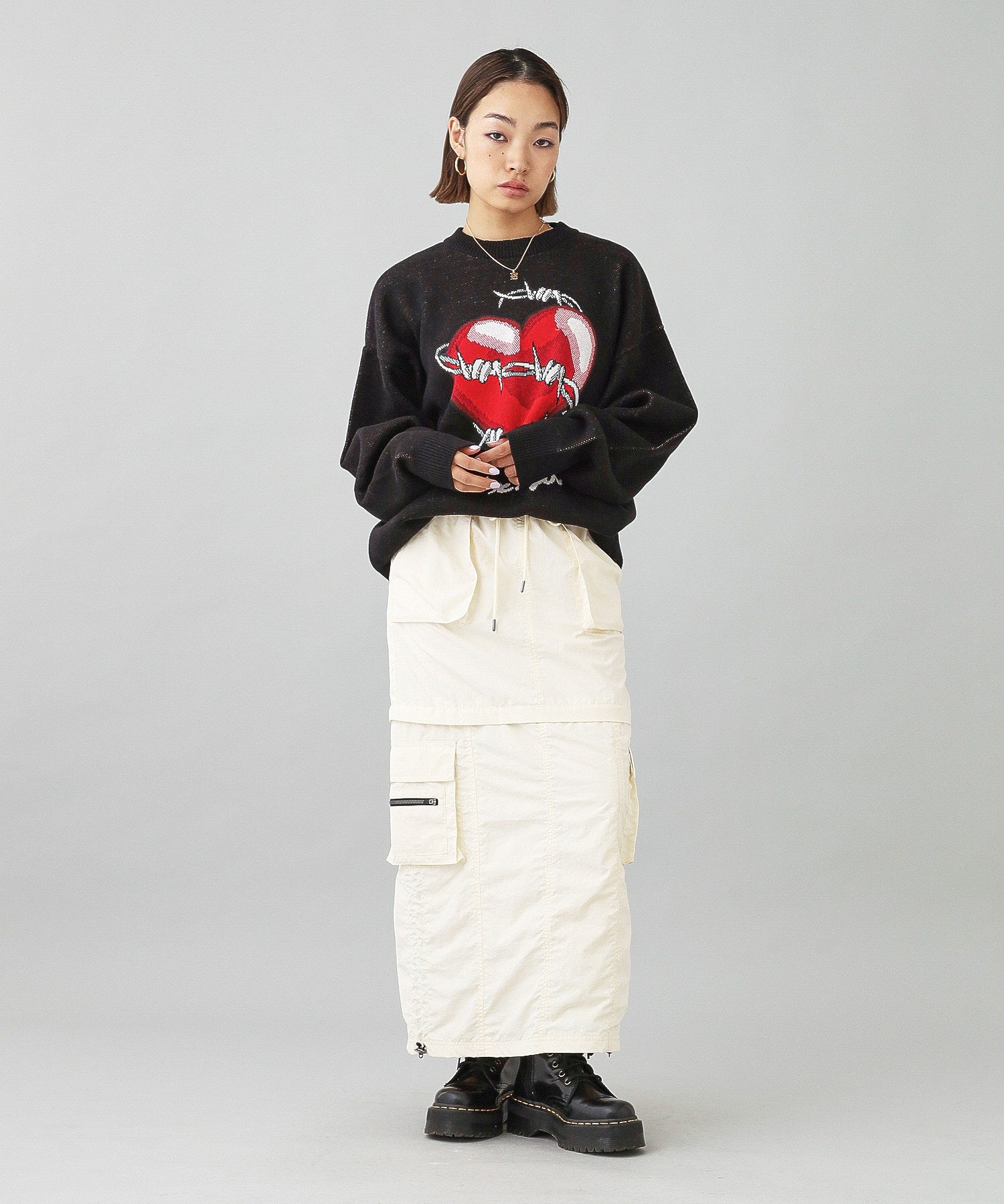 HEART BARBED WIRE JACQUARD KNIT TOP