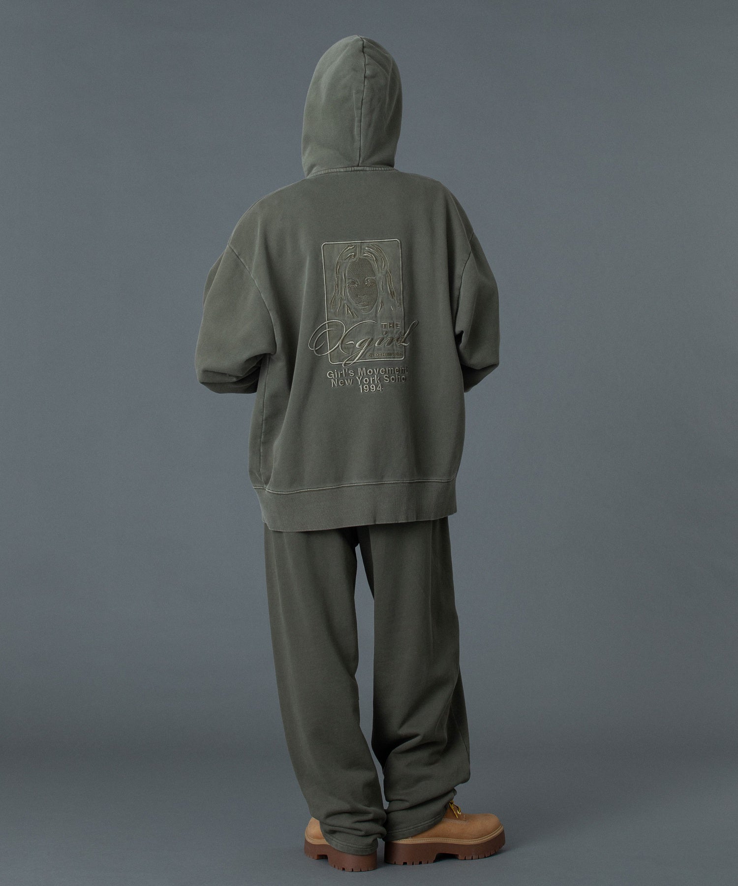 PIGMENT DYED FACE AND LOGO SQUARE PATCH ZIP UP SWEAT HOODIE