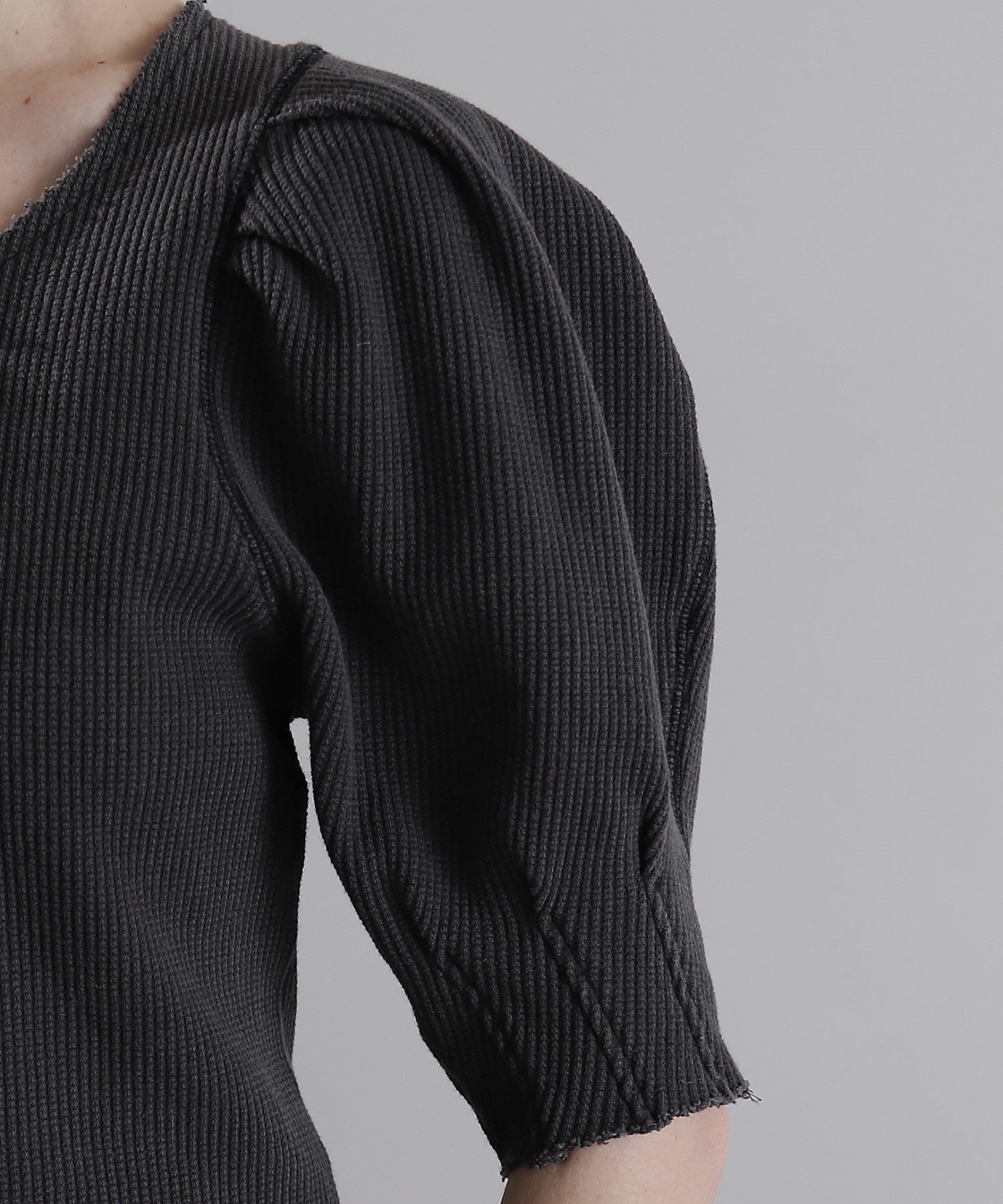 mici/ボリュームスリーブワッフルトップス