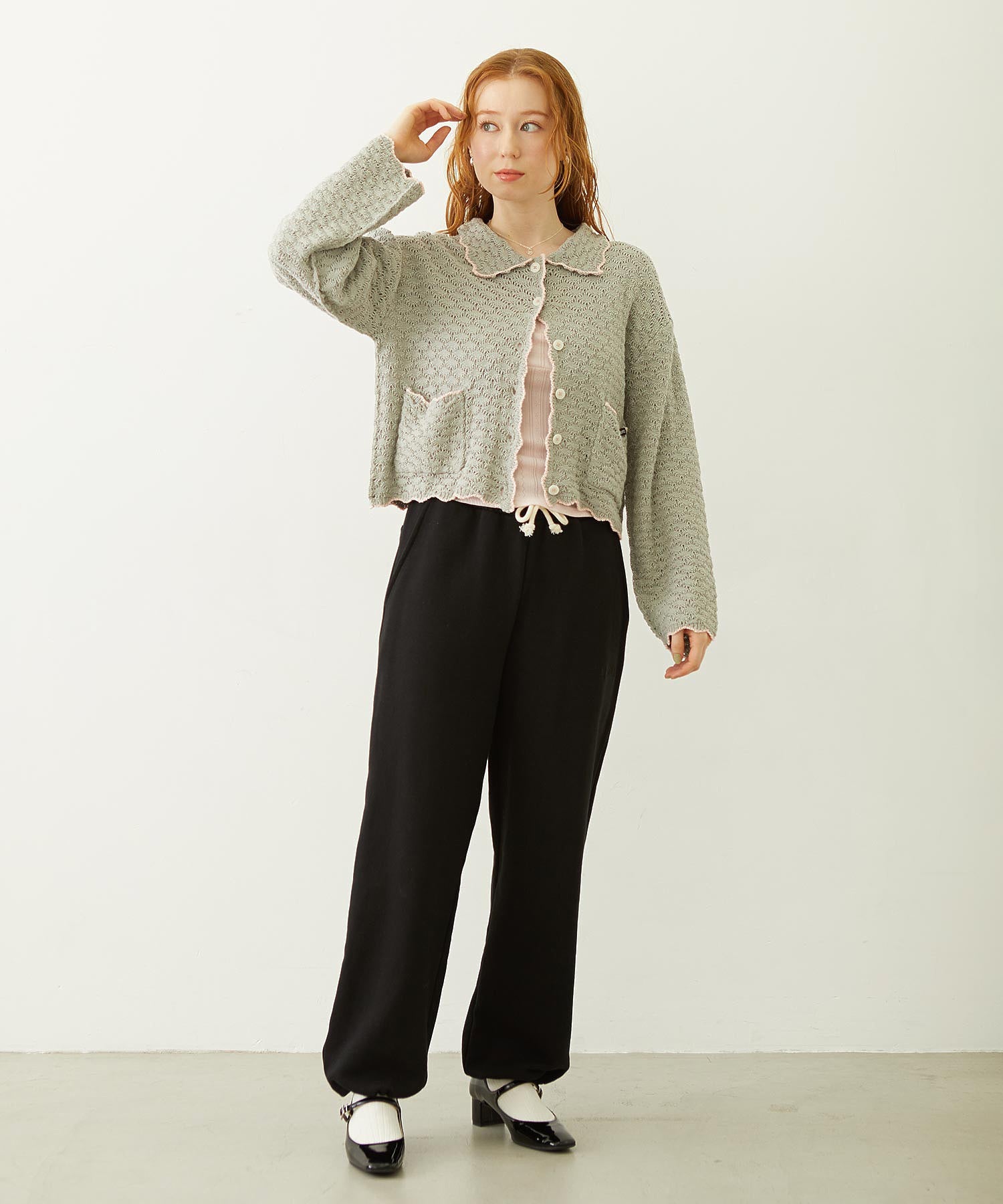 OPEN COLLAR CONTRAST TRIM KNIT CARDIGAN