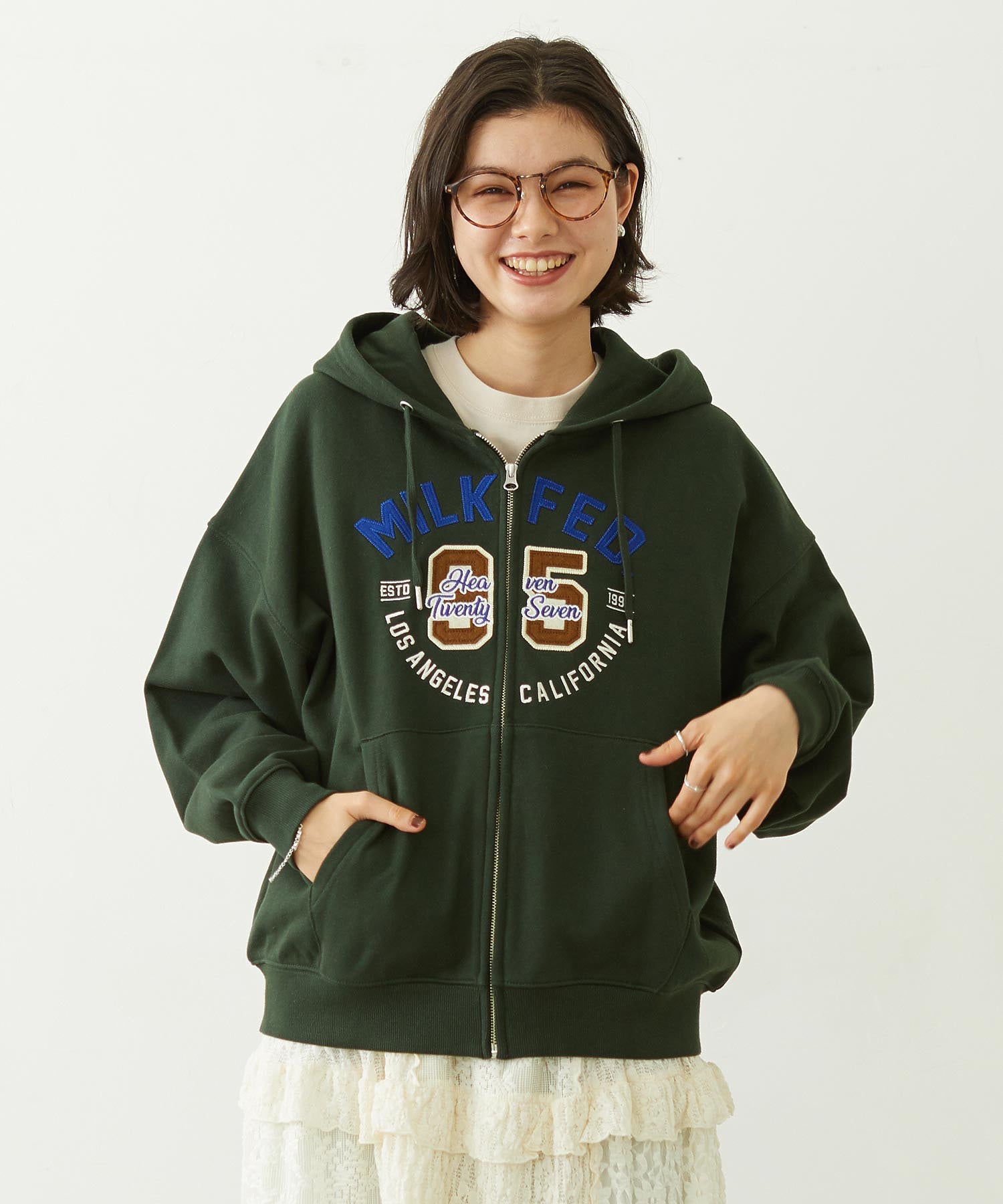 COLLEGE LOGO PATCH ZIP UP HOODIE