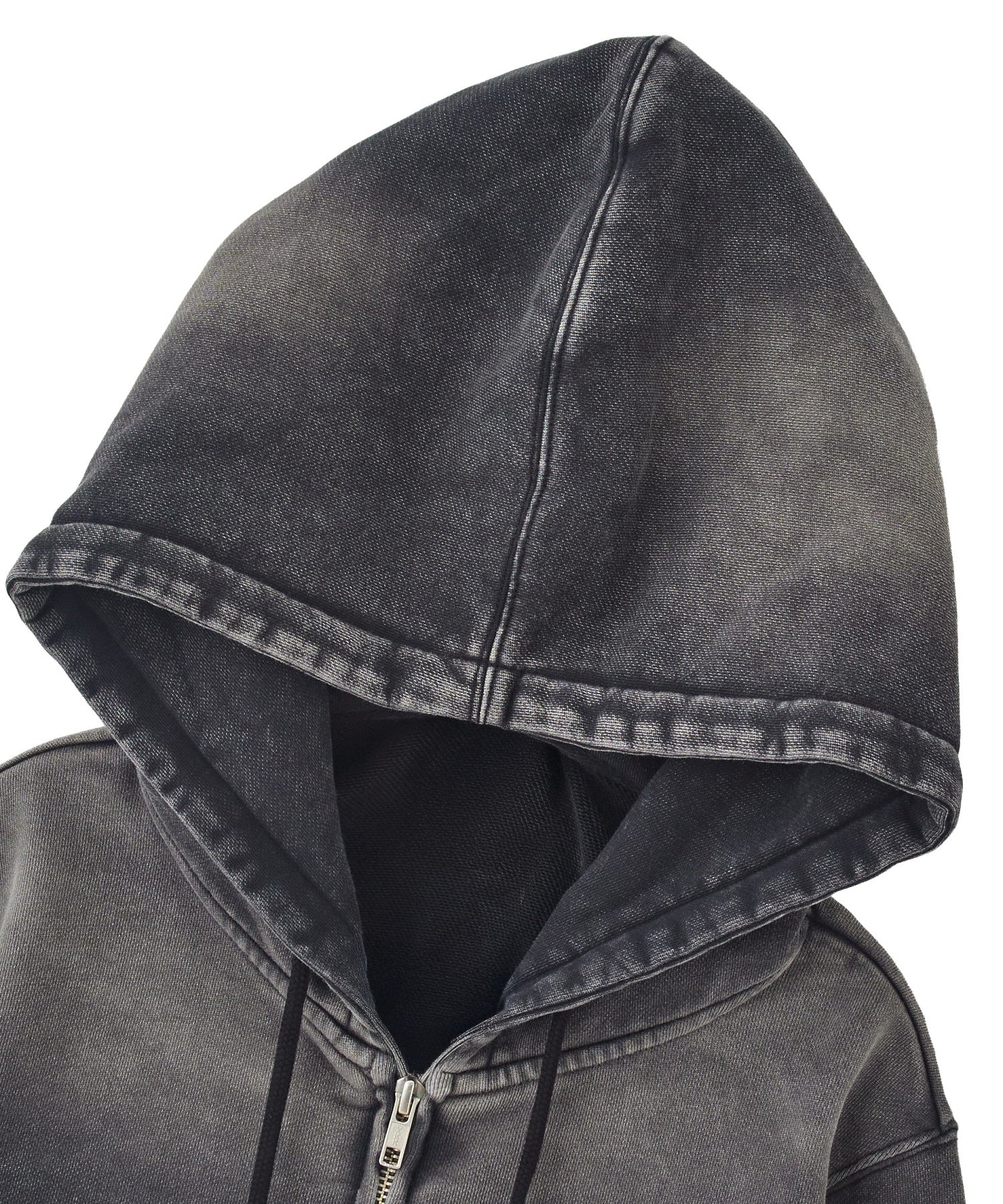 FACE LABEL WASHED COMPACT ZIP UP SWEAT HOODIE