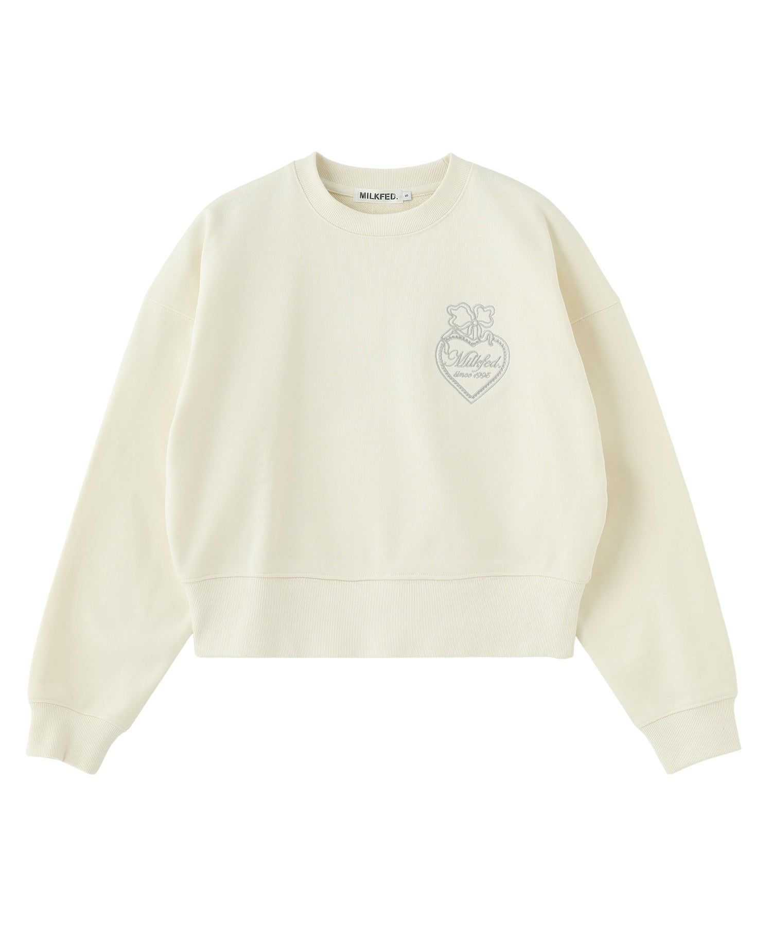 HEART RIBBON EMBLEM SHORT CREW SWEAT